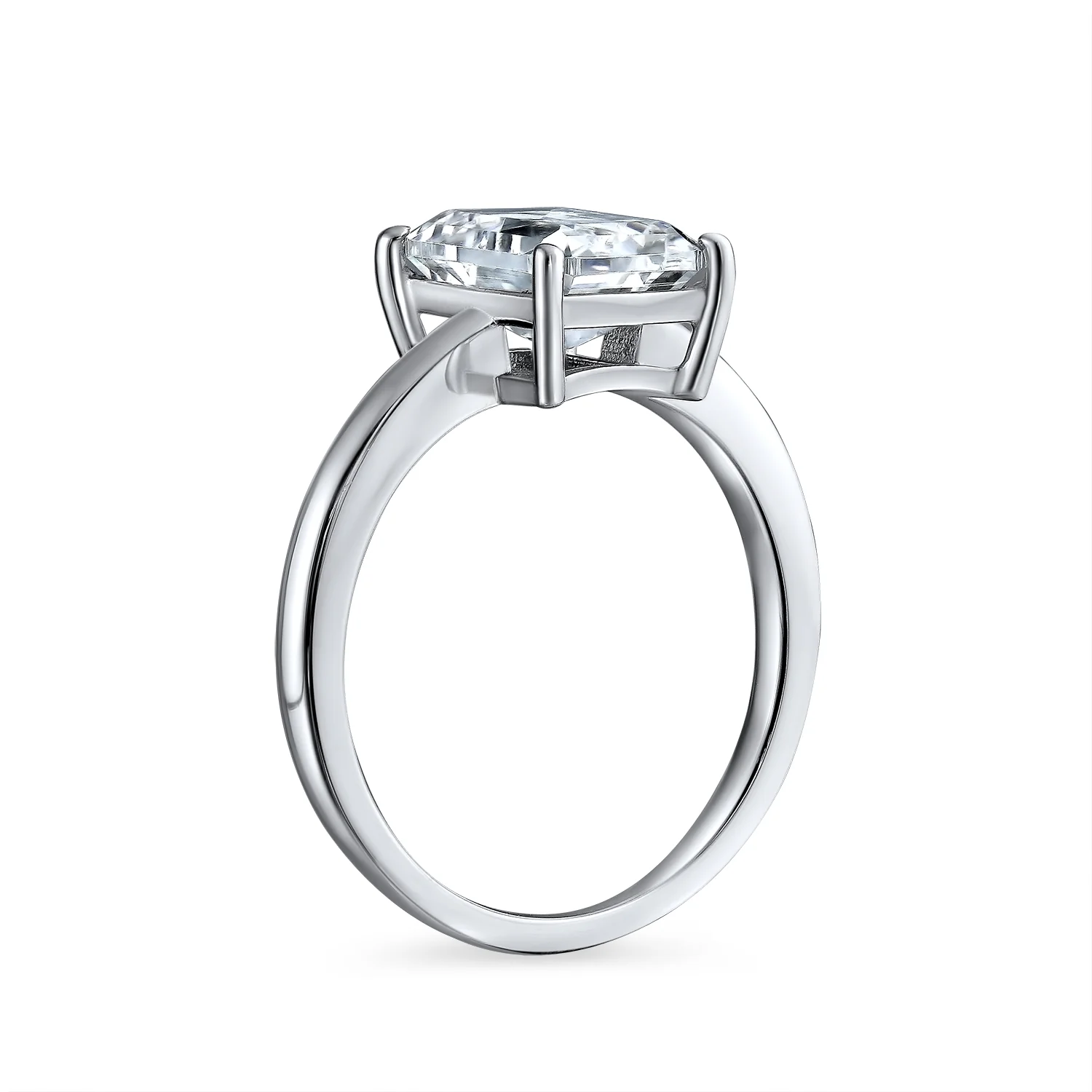 2.5CT Cubic Zirconia Emerald Cut CZ Solitaire Engagement Ring Sterling Silver - Image 2