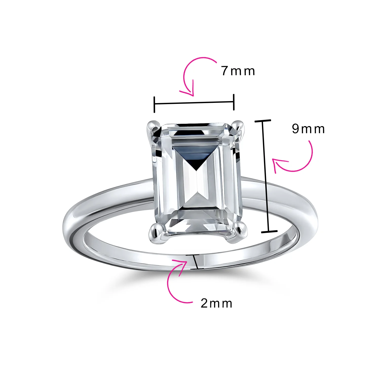 2.5CT Cubic Zirconia Emerald Cut CZ Solitaire Engagement Ring Sterling Silver - Image 4