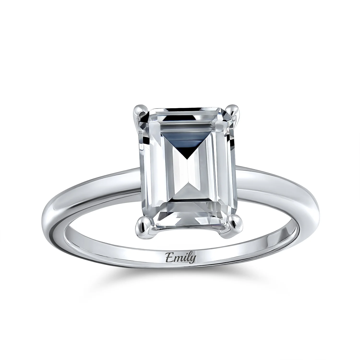 2.5CT Cubic Zirconia Emerald Cut CZ Solitaire Engagement Ring Sterling Silver - Image 5