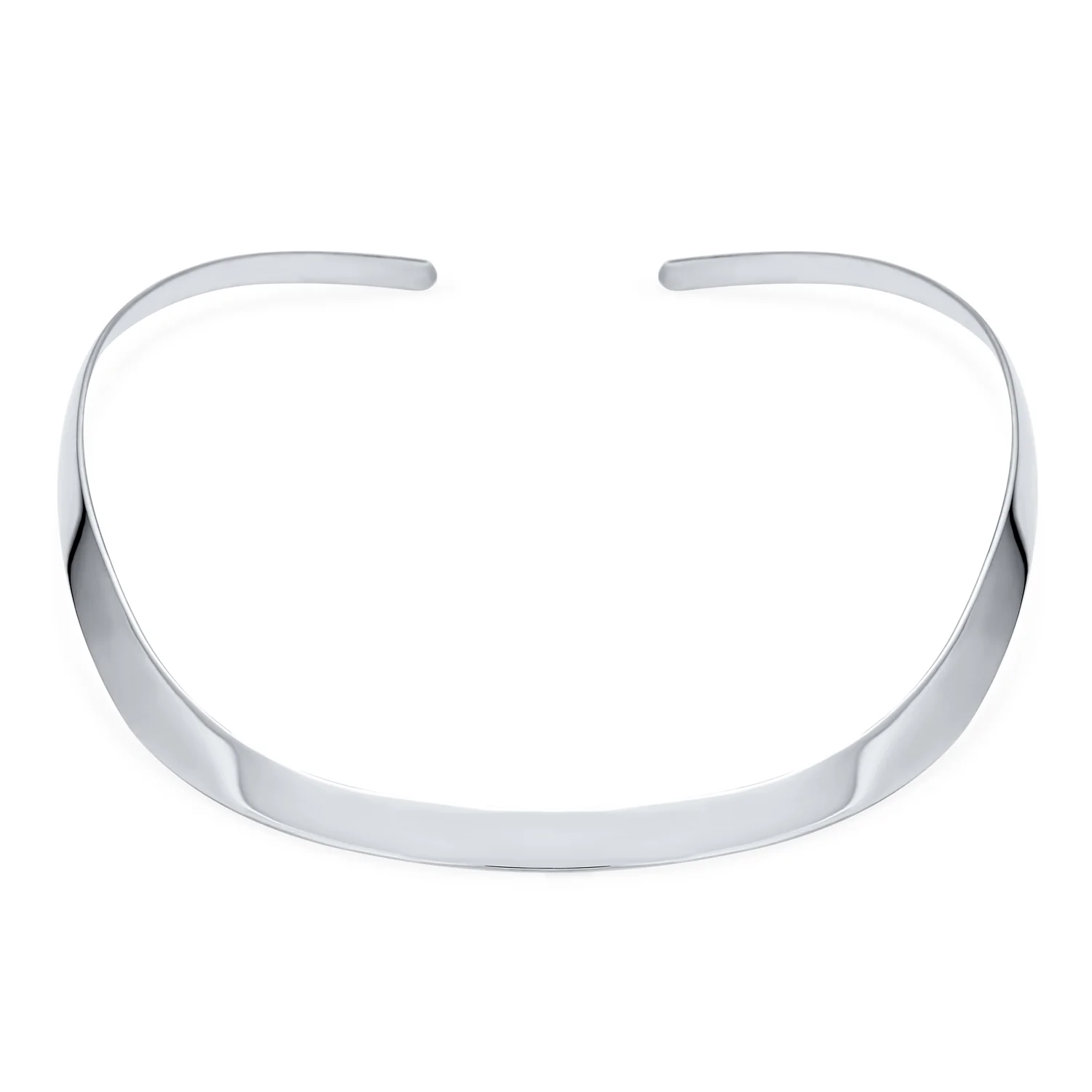 Modern Flat Contoured Collar Curved Statement Choker Necklace .925 Silver Sterling