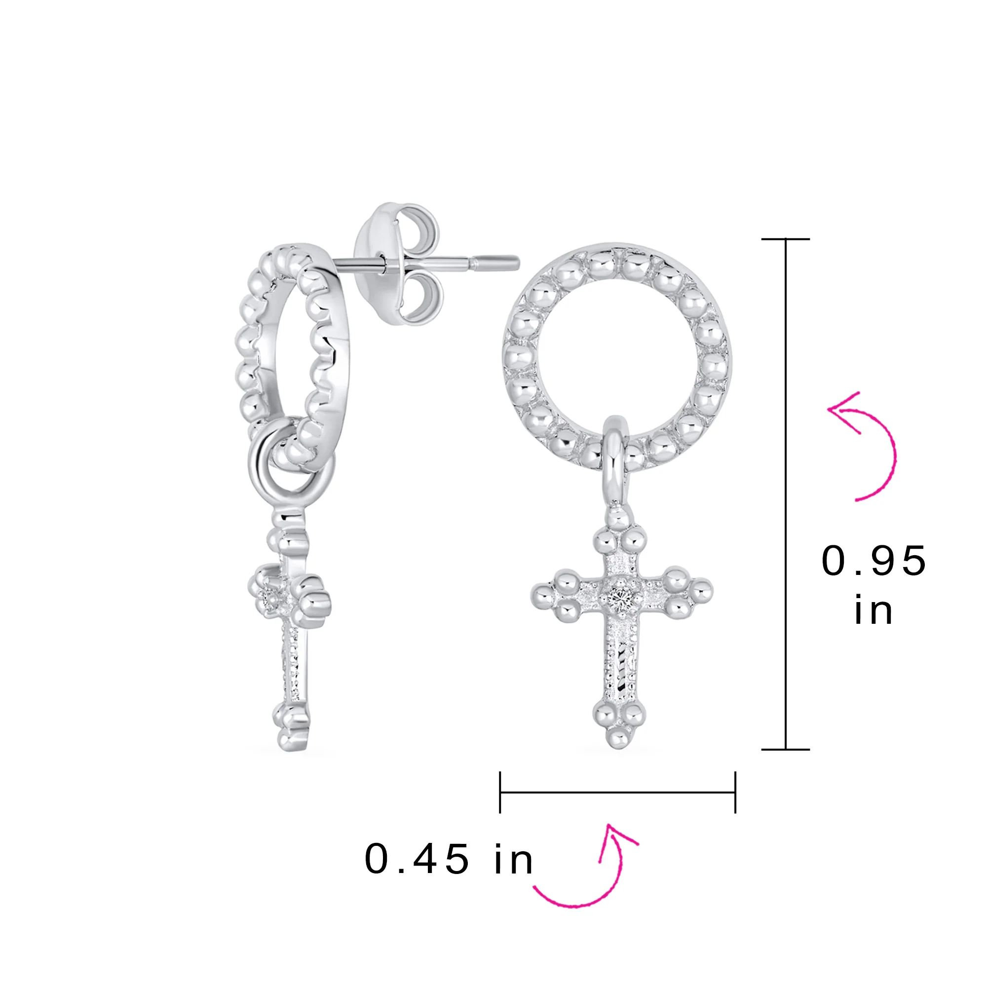 Religious Spiritual Eternal Circle & Fleur De Lis Cross Earrings Sterling Silver - Image 4