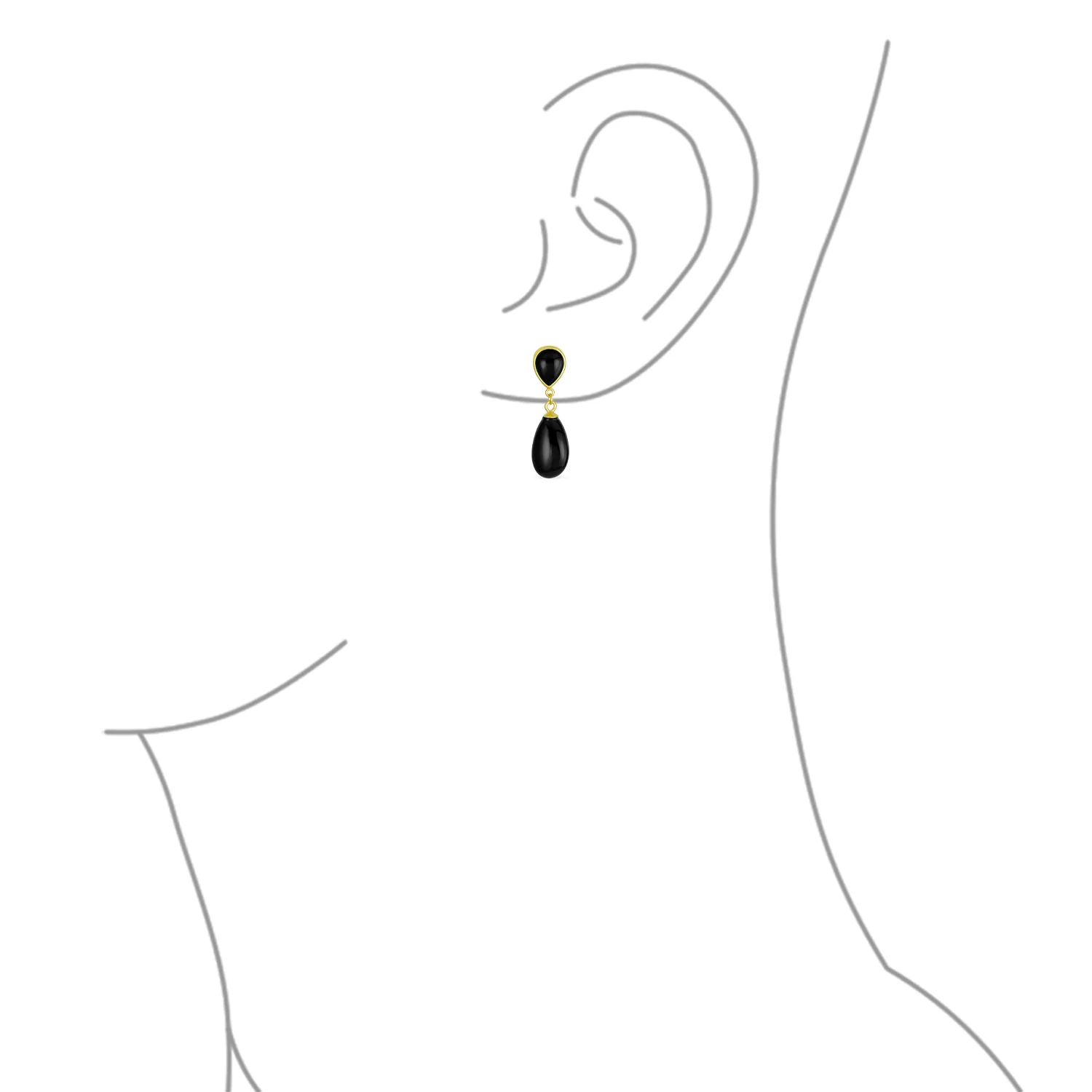 Classic Gemstone Dangle Earrings Black Onyx & Green Jade in 14K Gold Overlay - Image 10