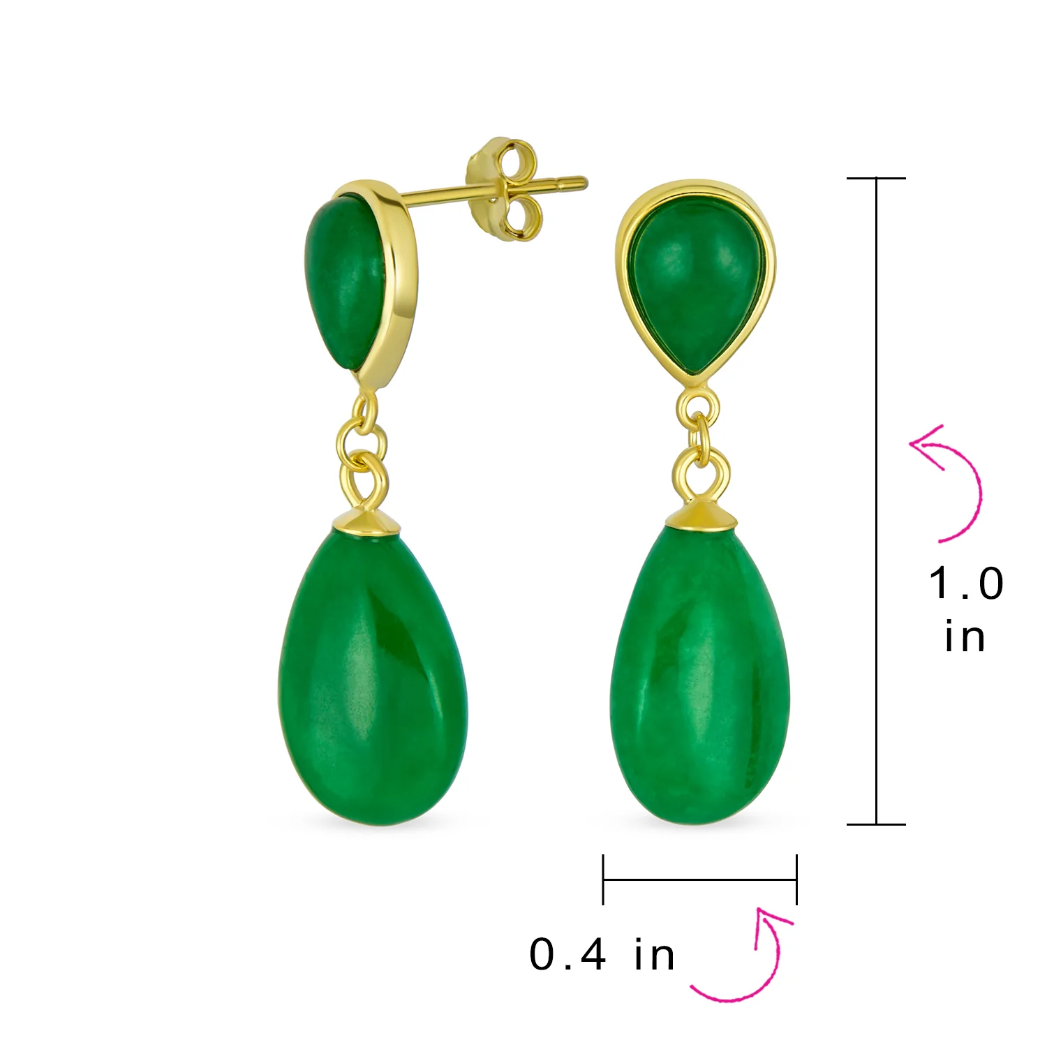 Classic Gemstone Dangle Earrings Black Onyx & Green Jade in 14K Gold Overlay - Image 13