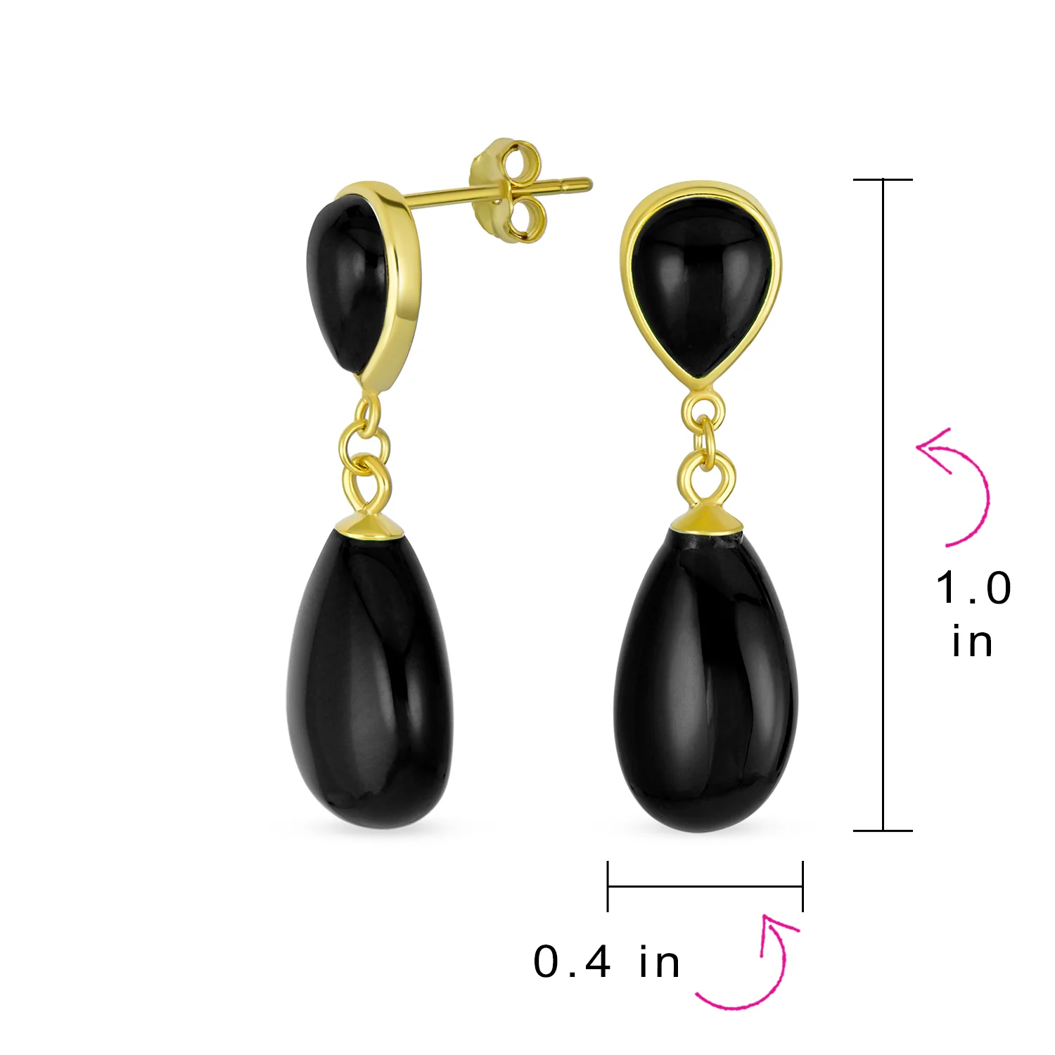 Classic Gemstone Dangle Earrings Black Onyx & Green Jade in 14K Gold Overlay - Image 14