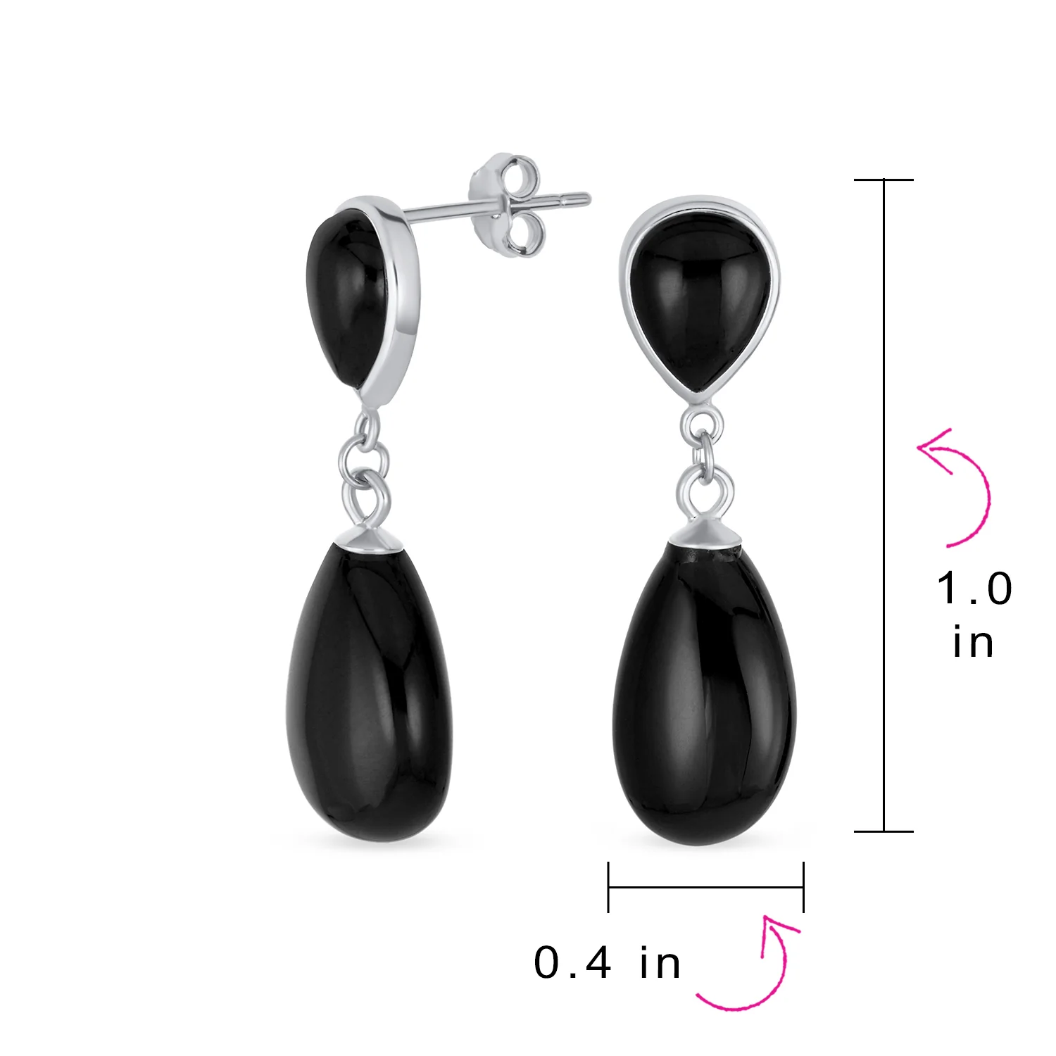 Classic Gemstone Dangle Earrings Black Onyx & Green Jade in 14K Gold Overlay - Image 16