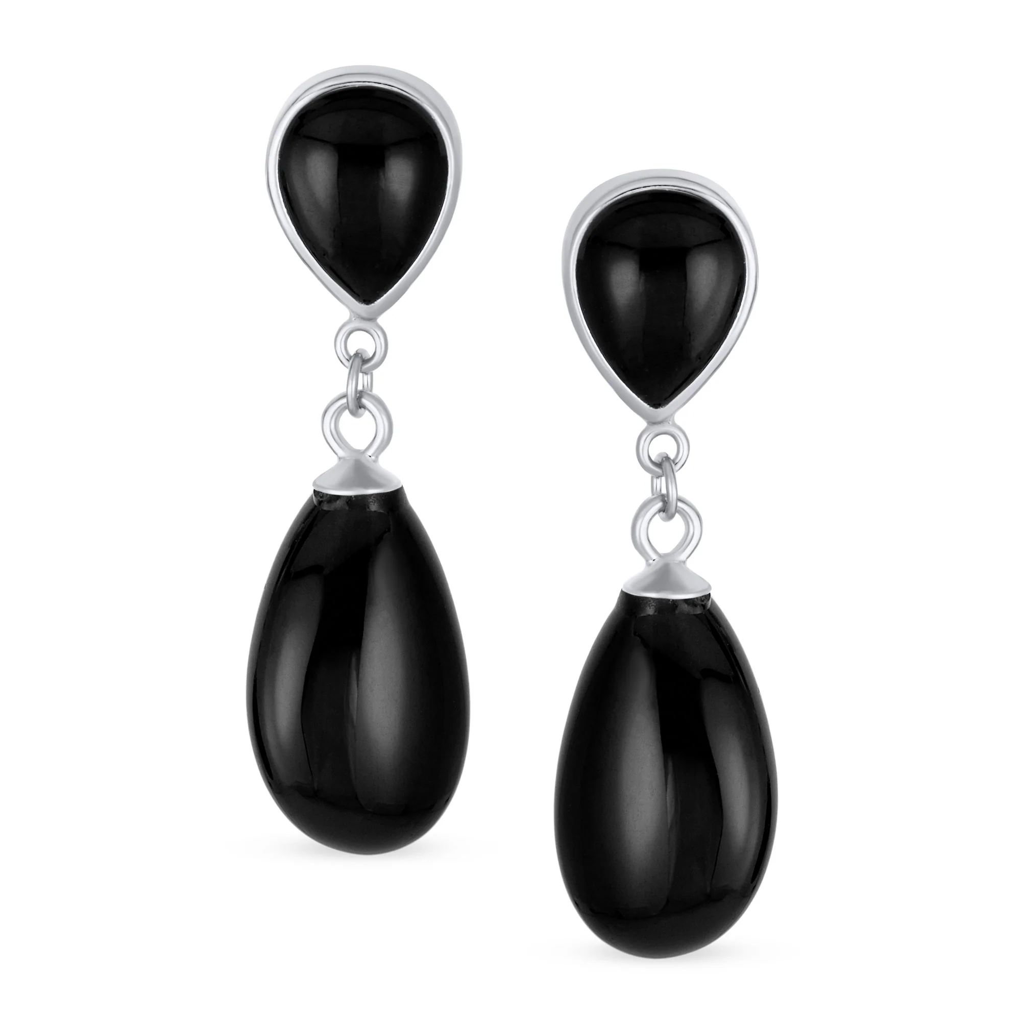 Classic Gemstone Dangle Earrings Black Onyx & Green Jade in 14K Gold Overlay - Image 8