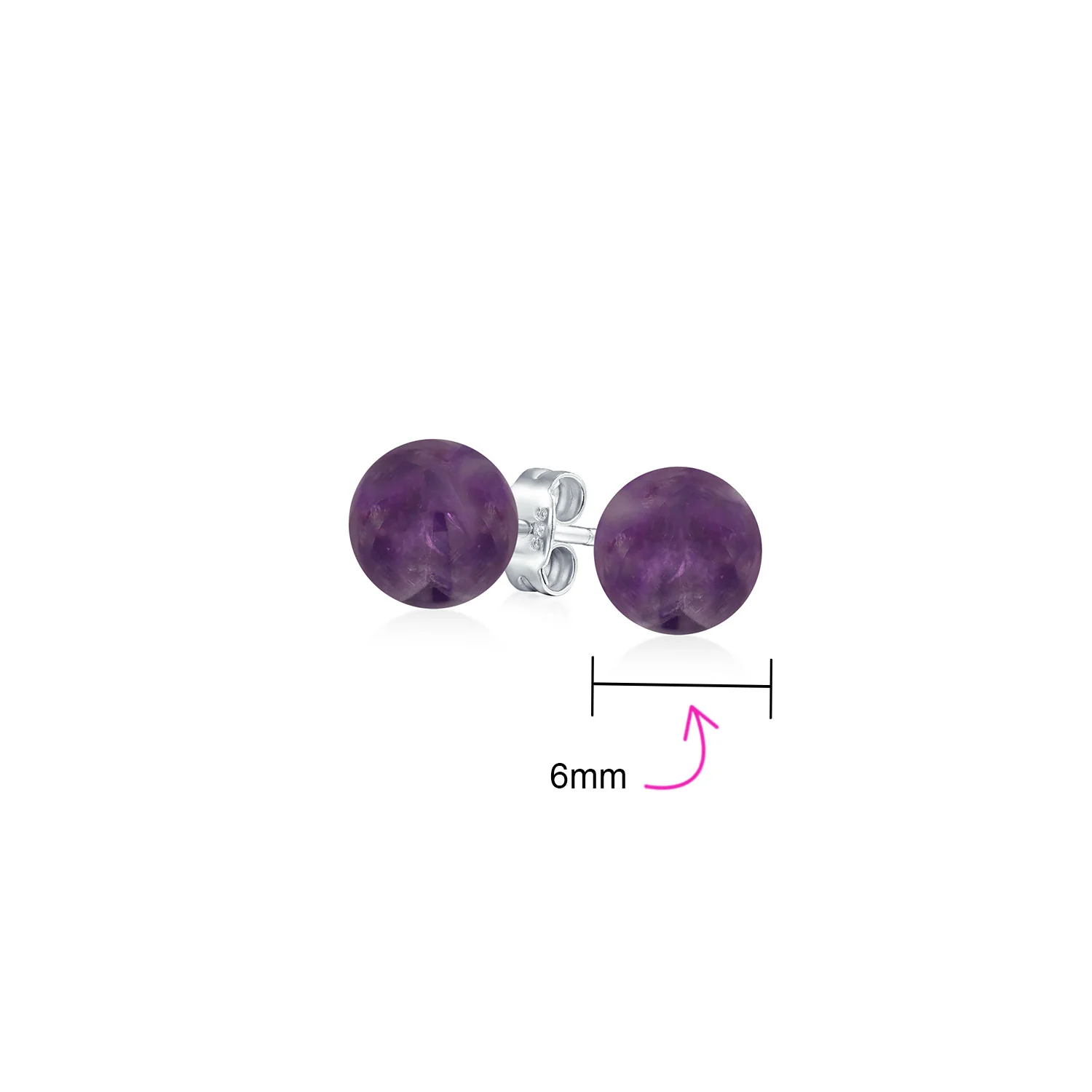 Set of 3 Sterling Silver Stud Earrings with Natural Gemstone Balls 6MM - Image 6