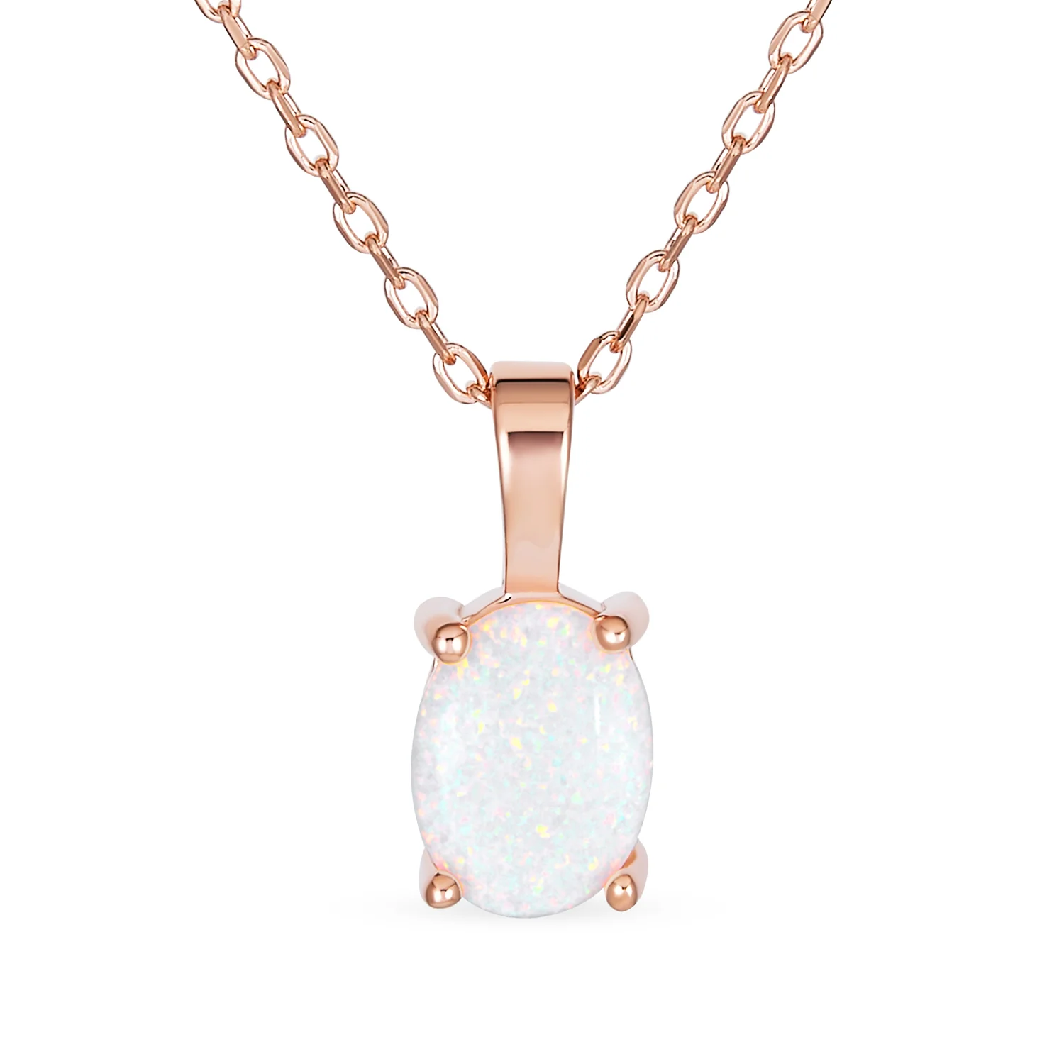 Classic Gemstone Oval Orange Opal Pendant Necklace in Rose Gold Sterling Silver - Image 3