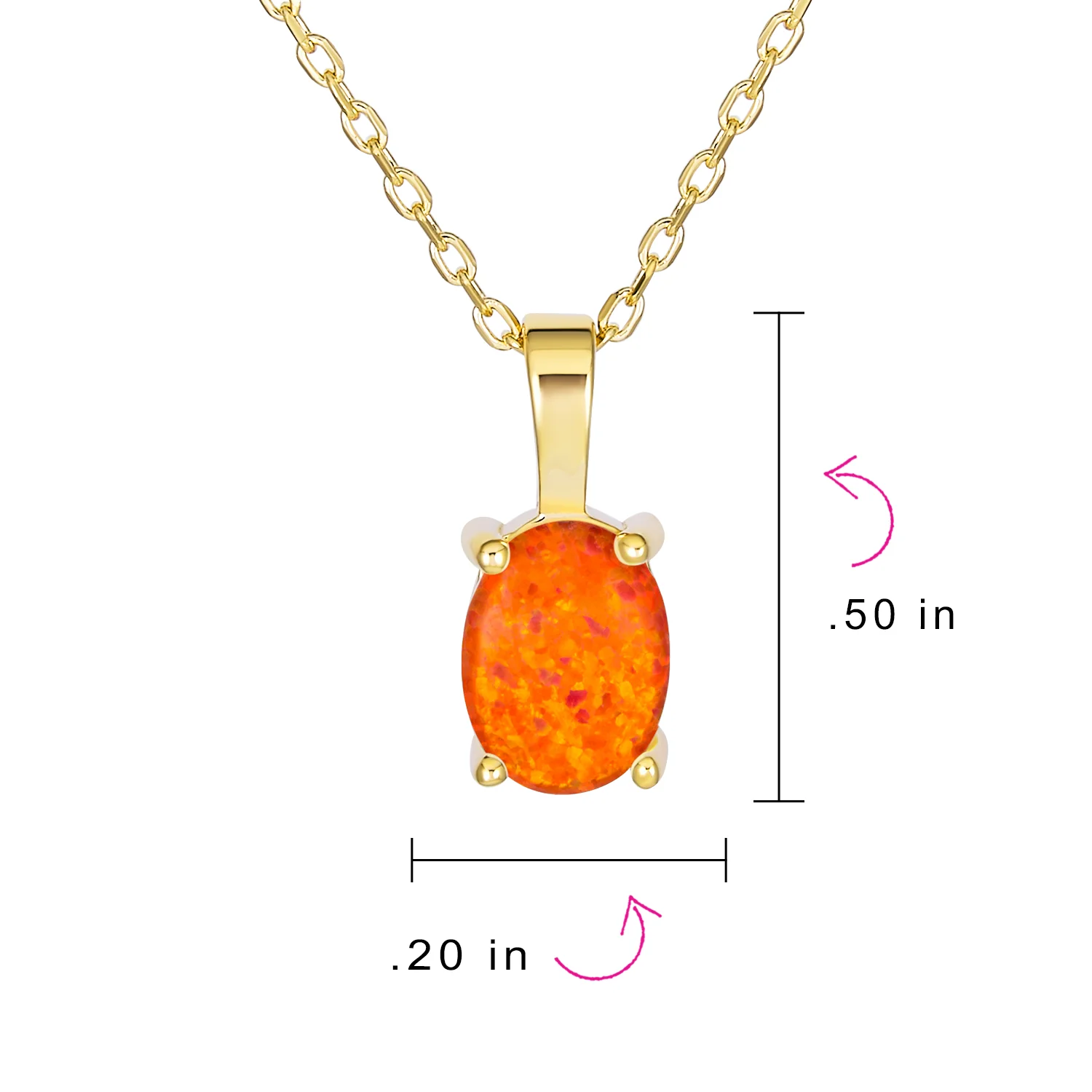Classic Gemstone Oval Orange Opal Pendant Necklace in Rose Gold Sterling Silver - Image 8