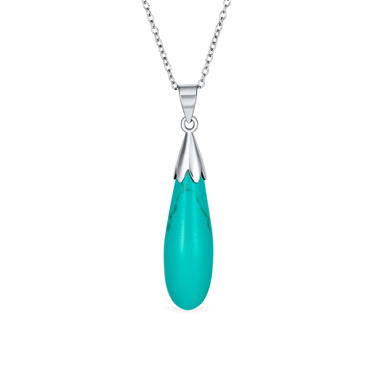 Classic Semi-Precious Gemstone Teardrop Pendant Necklace 14K Gold Plated Silver - Image 3