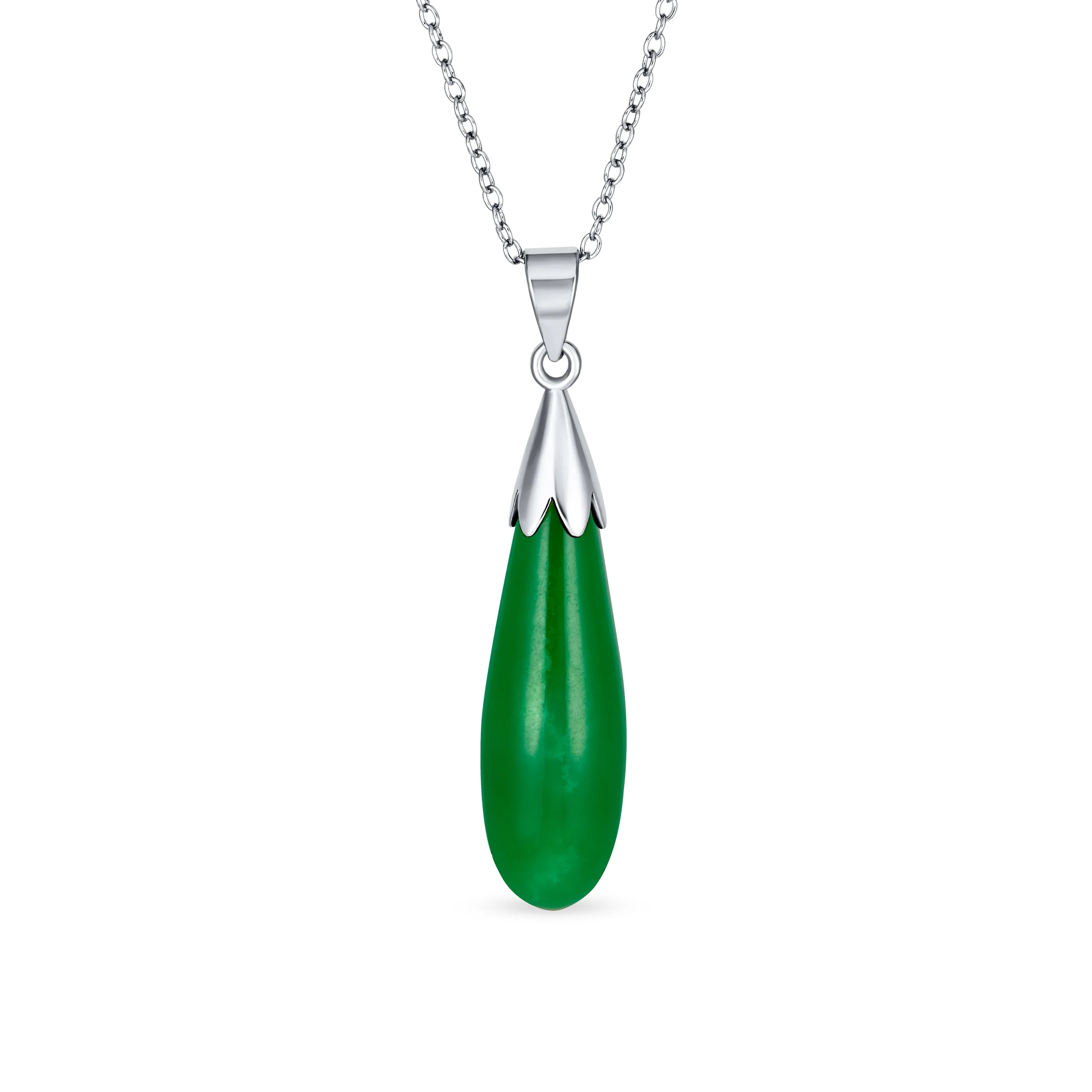 Classic Semi-Precious Gemstone Teardrop Pendant Necklace 14K Gold Plated Silver - Image 4