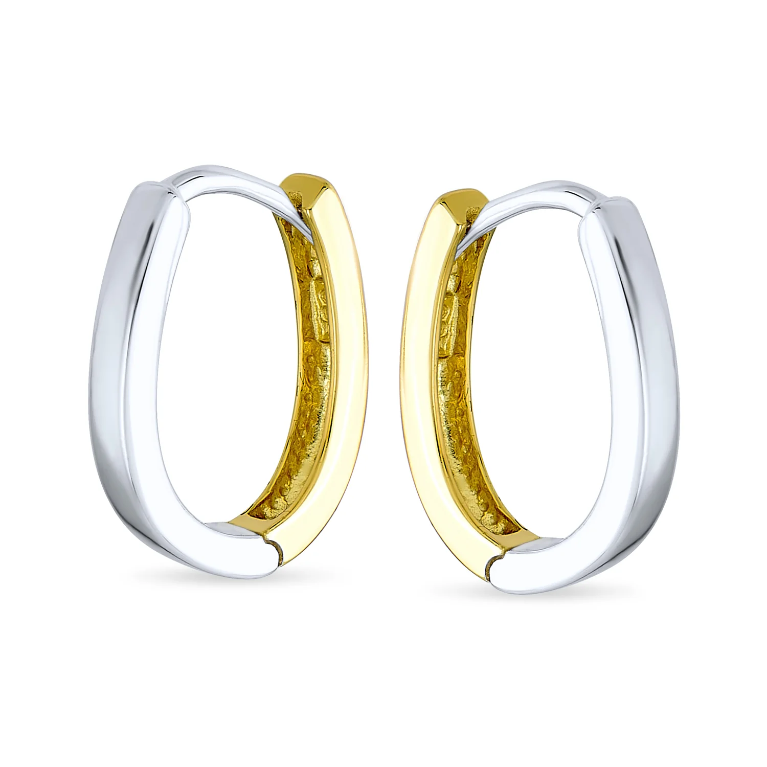 Classic Two Tone Geometric Hoop Huggie Earrings in 14K Gold & Sterling Silver - Image 4