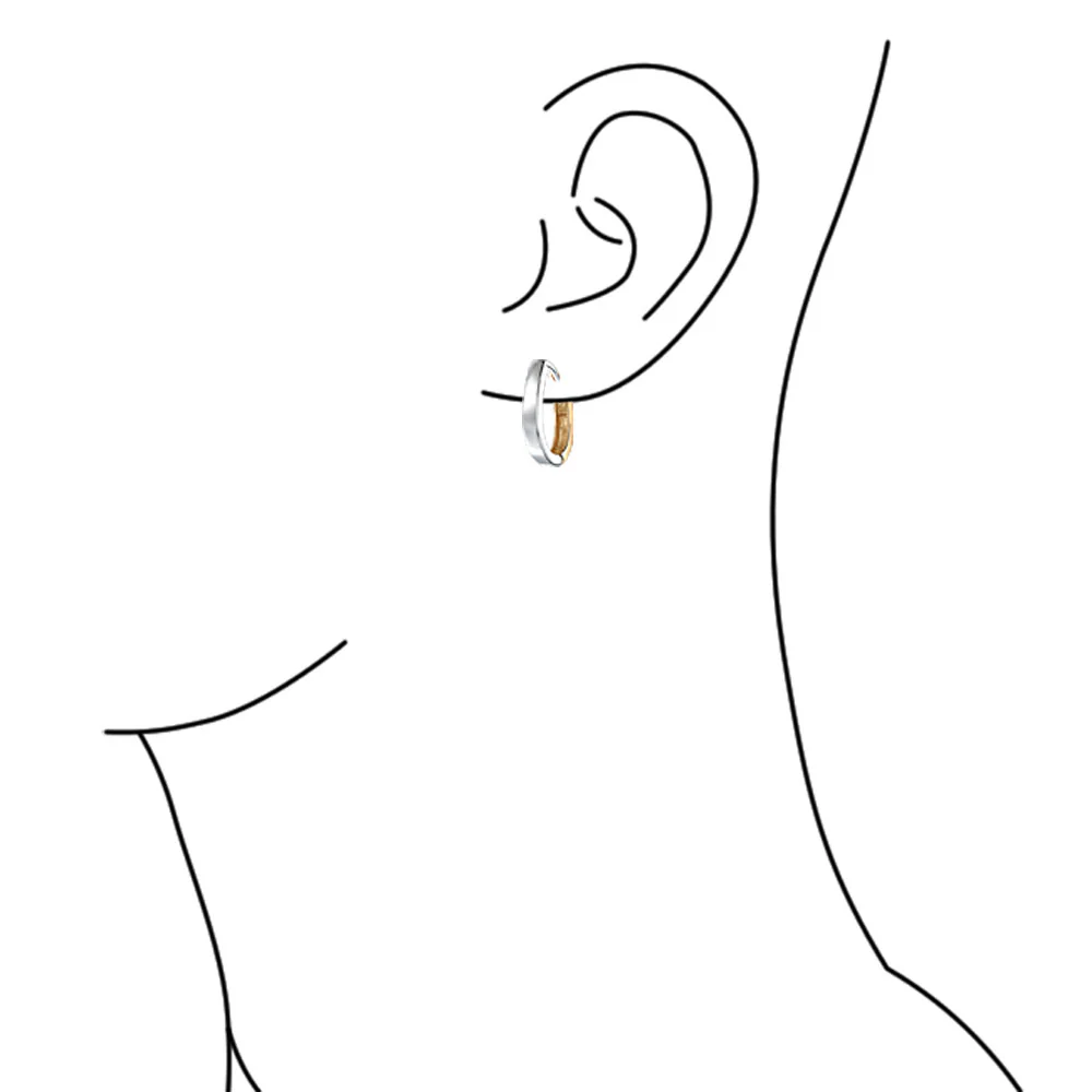 Classic Two Tone Geometric Hoop Huggie Earrings in 14K Gold & Sterling Silver - Image 6