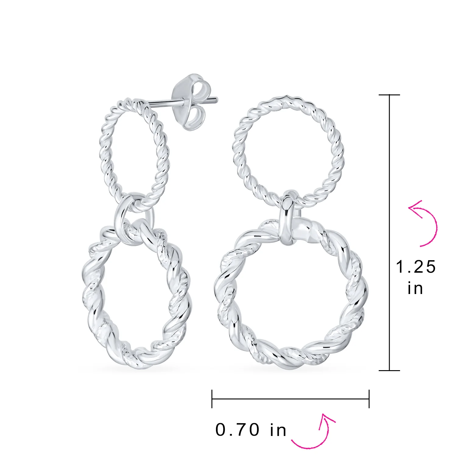Classic Geometric Round Dangle Earrings Double Circle Knocker Sterling Silver - Image 4