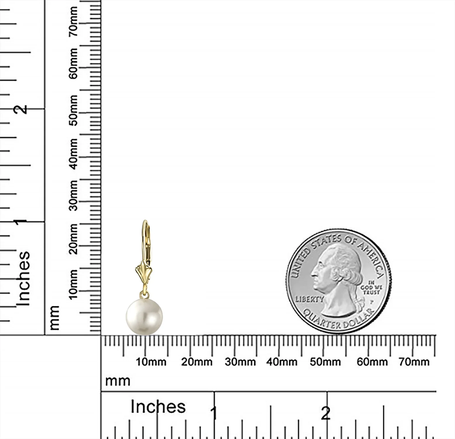 Real 14K Yellow Gold Round Freshwater Pearl Drop Ball Dangle Earrings Lever back - Image 4