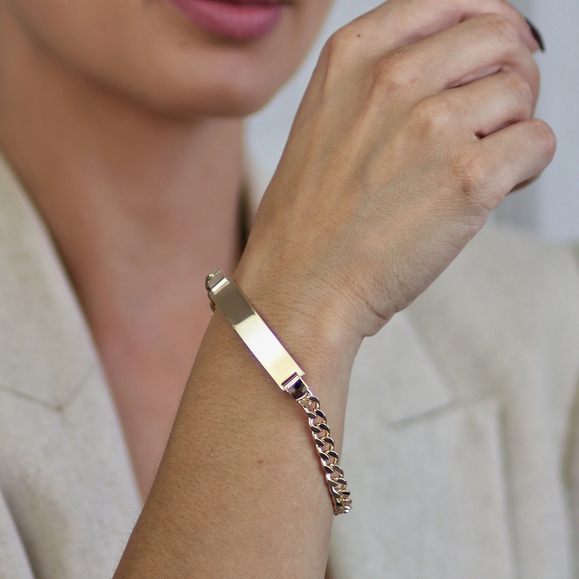 Gold Plated Identification Tag ID Bracelet Lightweight For Wrists - Image 7