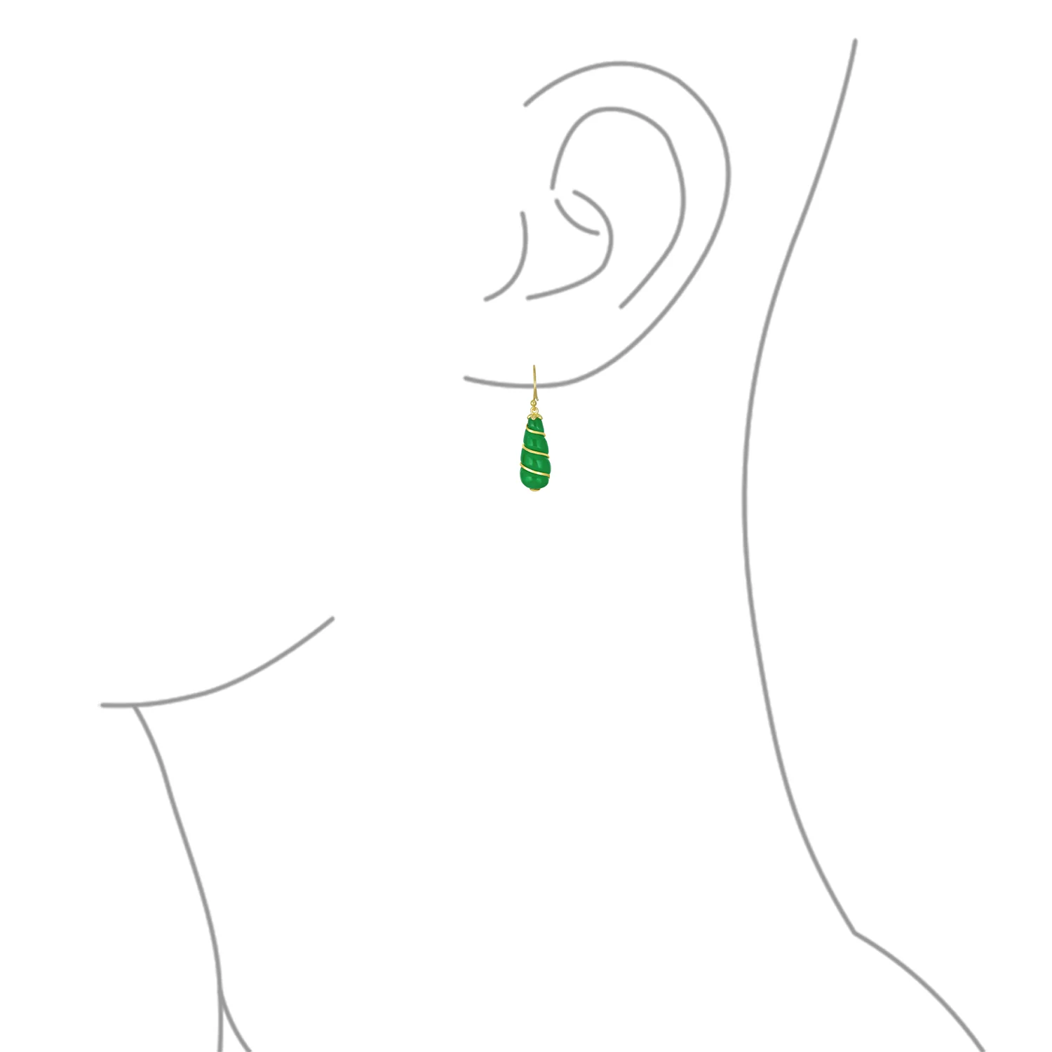 Classic Green Jade Teardrop Twisting Swirl Dangle Earrings Gold Sterling Silver - Image 5