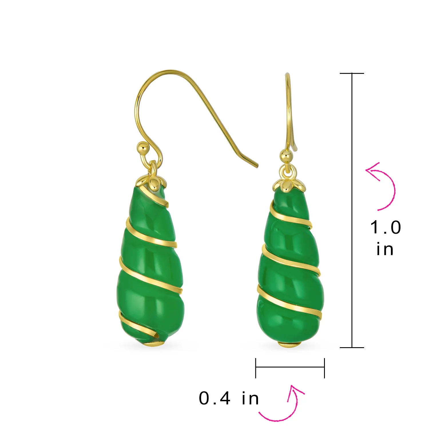 Classic Green Jade Teardrop Twisting Swirl Dangle Earrings Gold Sterling Silver - Image 7