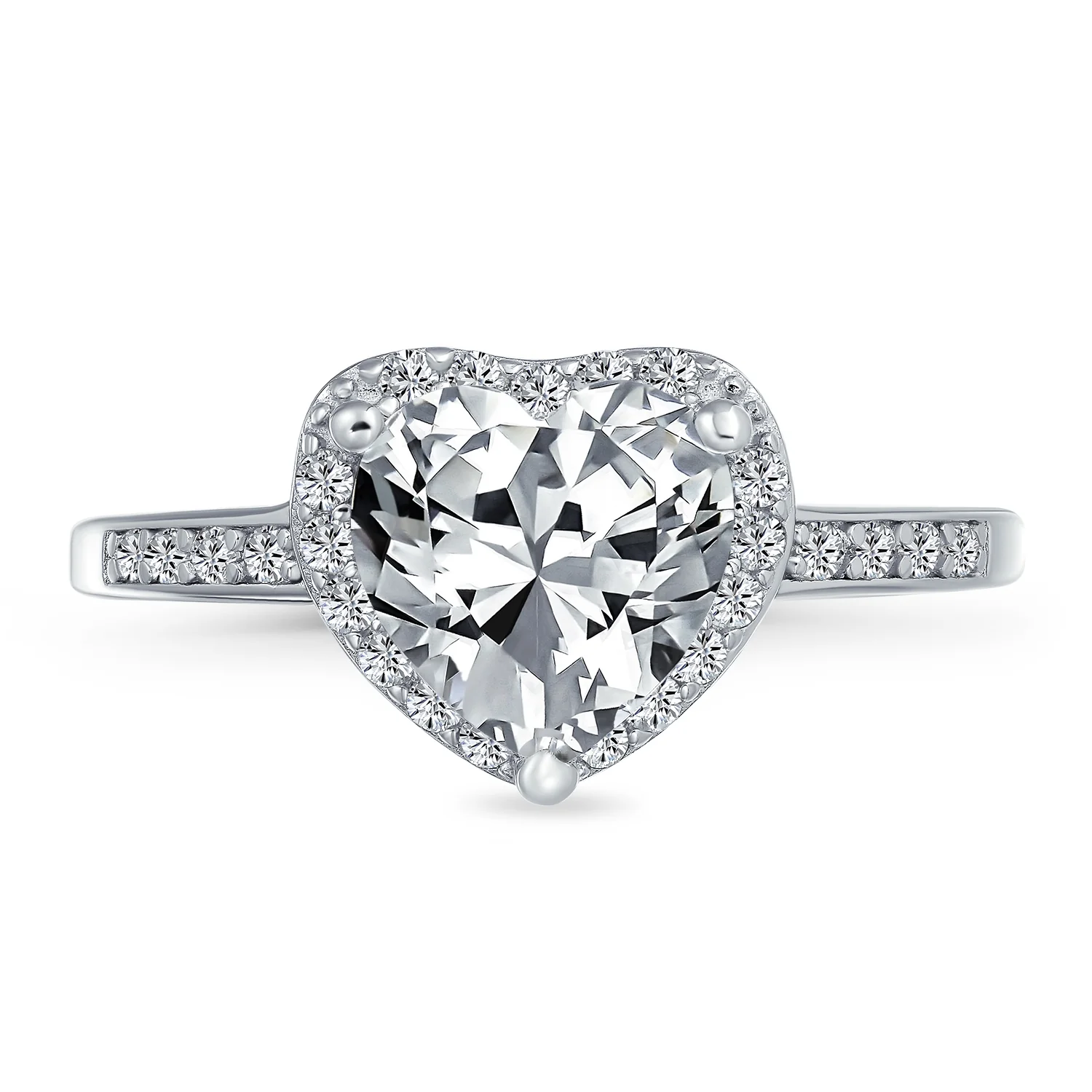 3CT Cubic Zirconia Halo Solitaire Heart Shaped Engagement Ring Pave CZ Band .925 Sterling Silver - Image 2