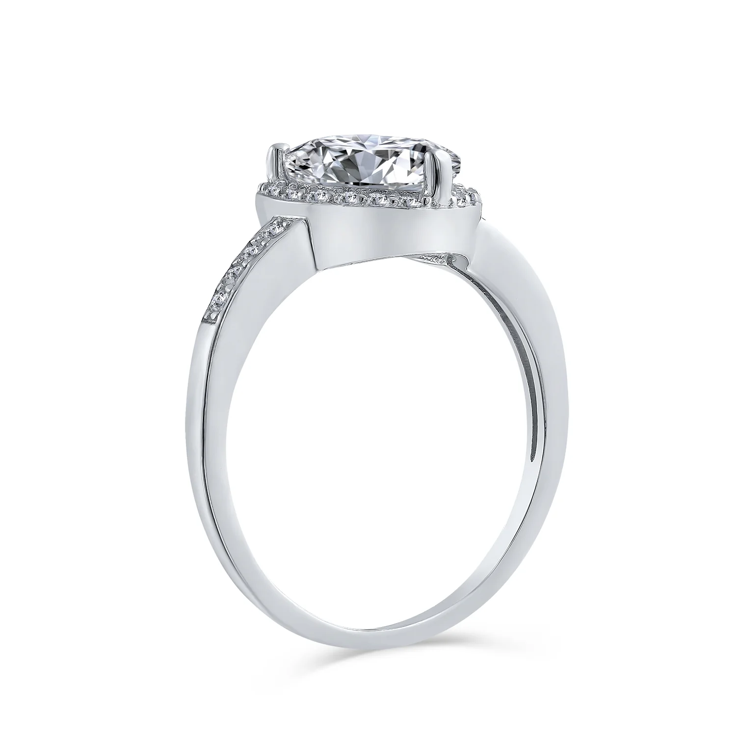 3CT Cubic Zirconia Halo Solitaire Heart Shaped Engagement Ring Pave CZ Band .925 Sterling Silver - Image 3