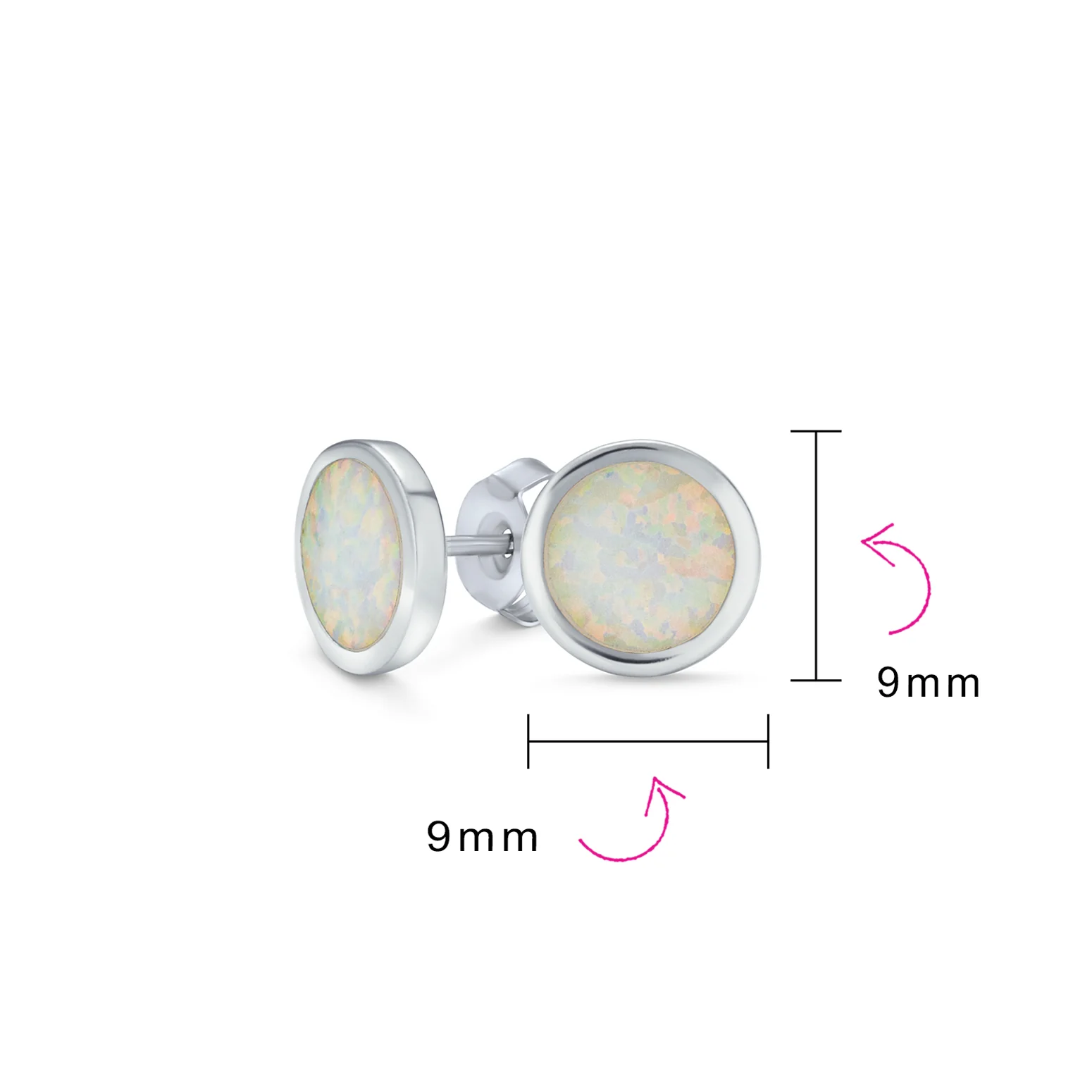 Classic Iridescent White Opal Stud Earrings in Sterling Silver, 9MM Birthstone - Image 4