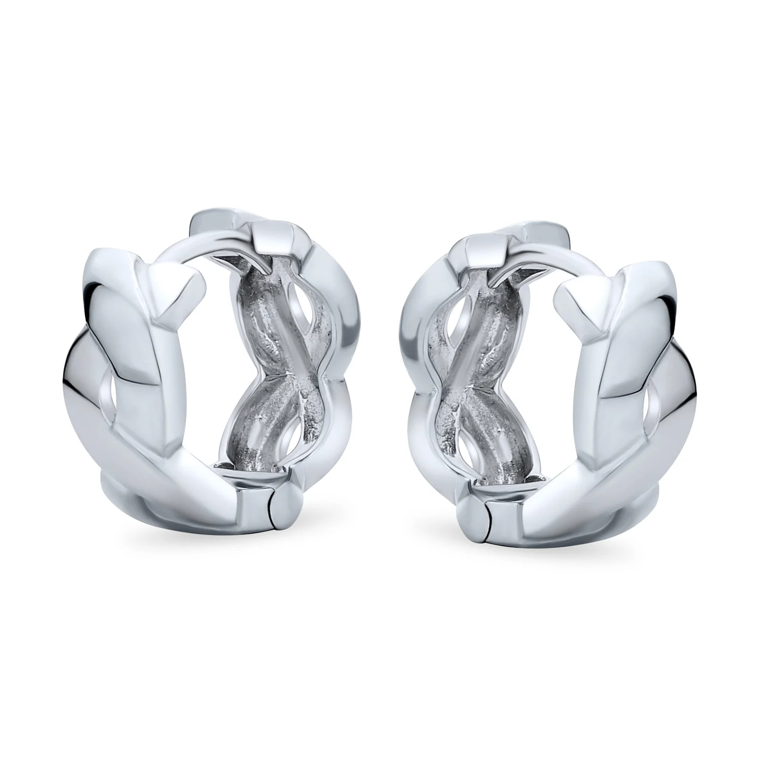 Two Tone Love Knot Symbol Infinity Huggie Mini Hoop Earrings Gold Plated .925 Sterling Silver - Image 3