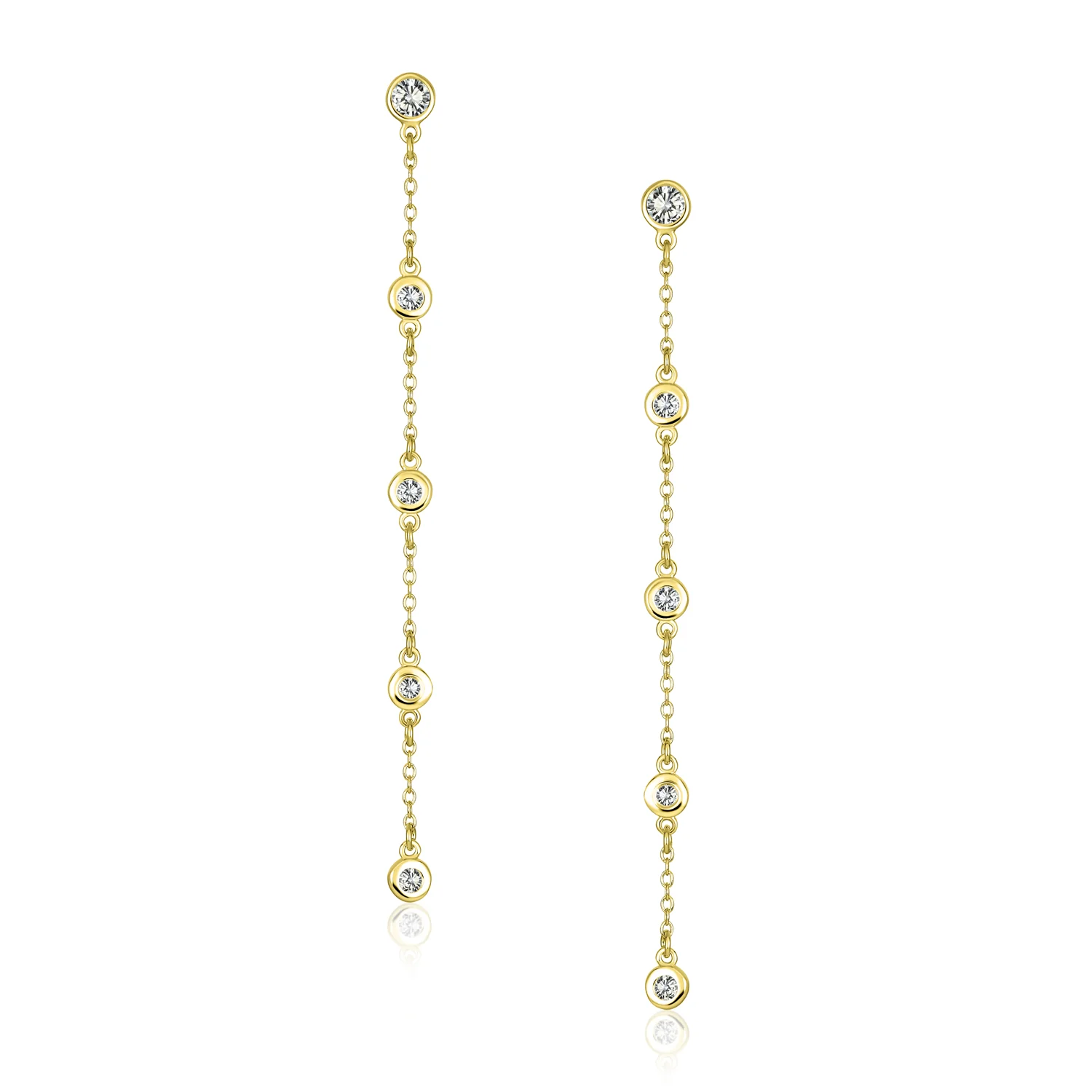 Classic Minimalist CZ Threader Dangle Chandelier Earrings 14K Gold Plated Silver - Image 2