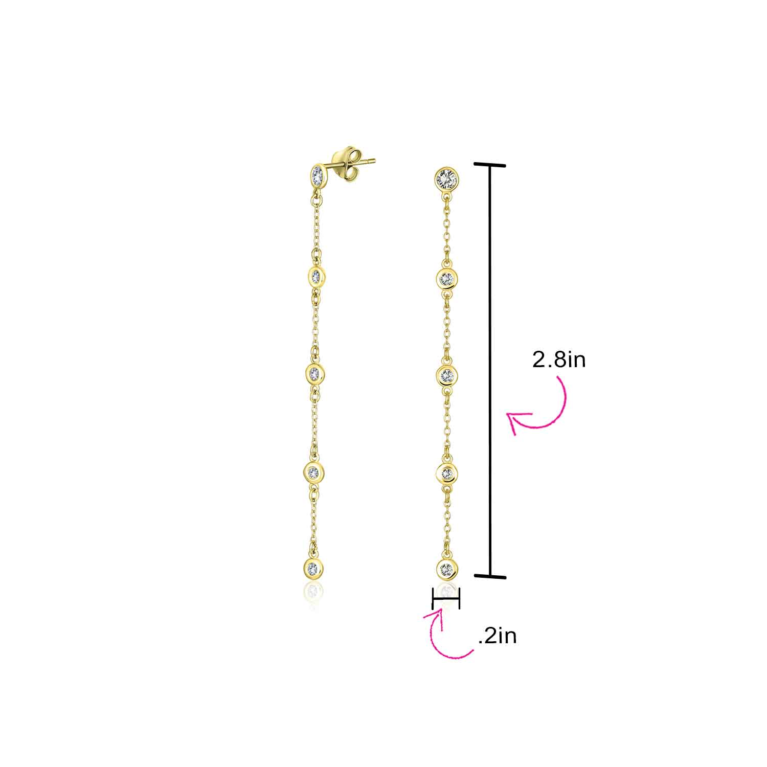 Classic Minimalist CZ Threader Dangle Chandelier Earrings 14K Gold Plated Silver - Image 4