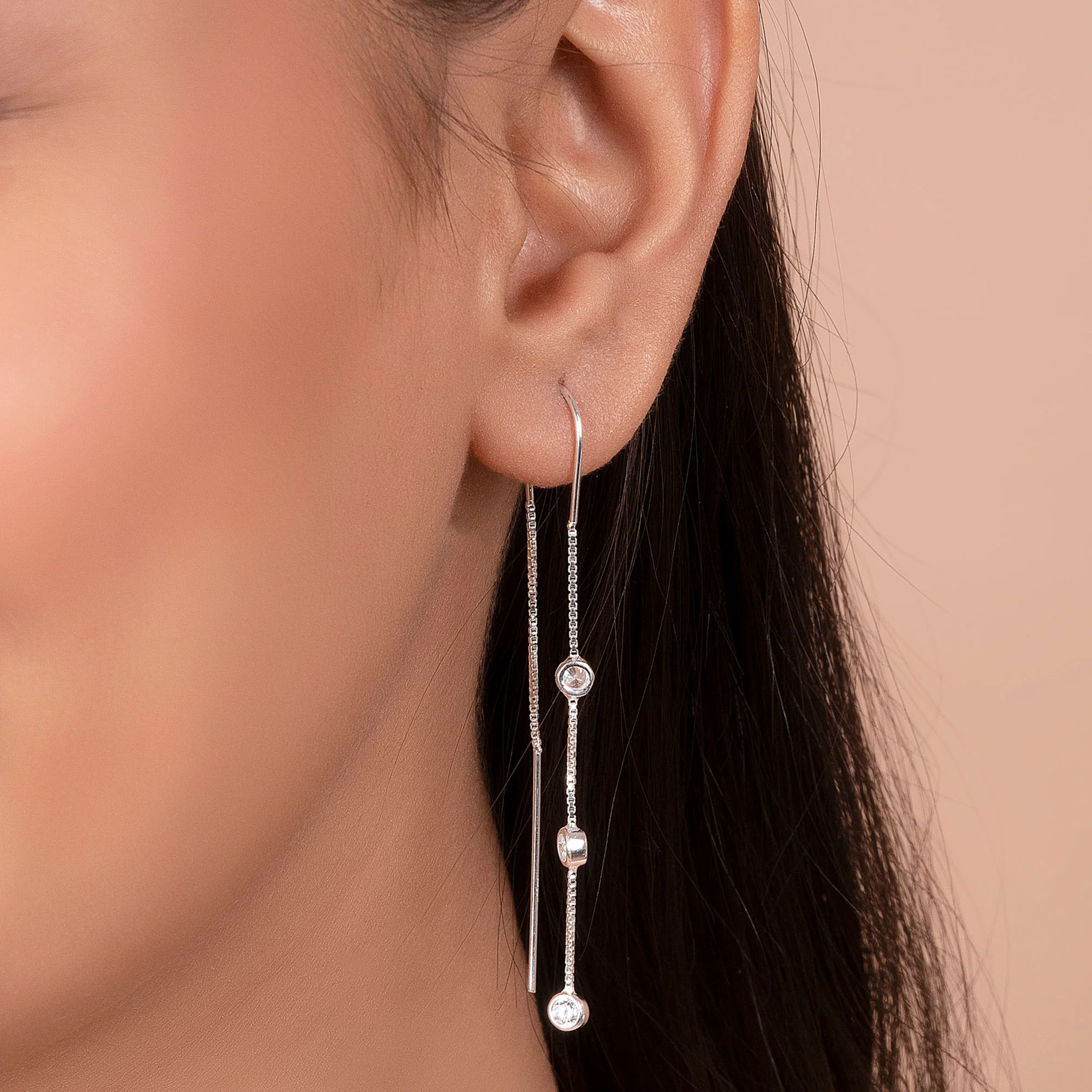 Classic Minimalist Dangle Chandelier Earrings CZ Sterling Silver Linear Design - Image 3