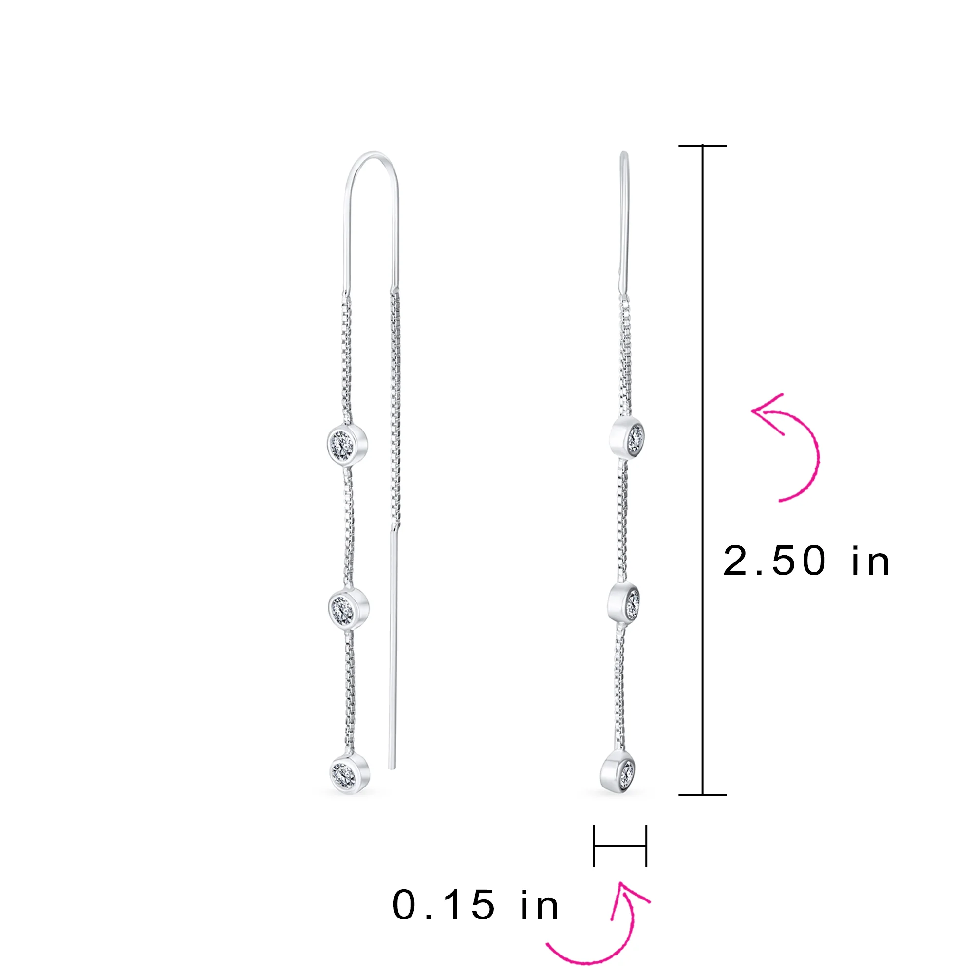 Classic Minimalist Dangle Chandelier Earrings CZ Sterling Silver Linear Design - Image 4