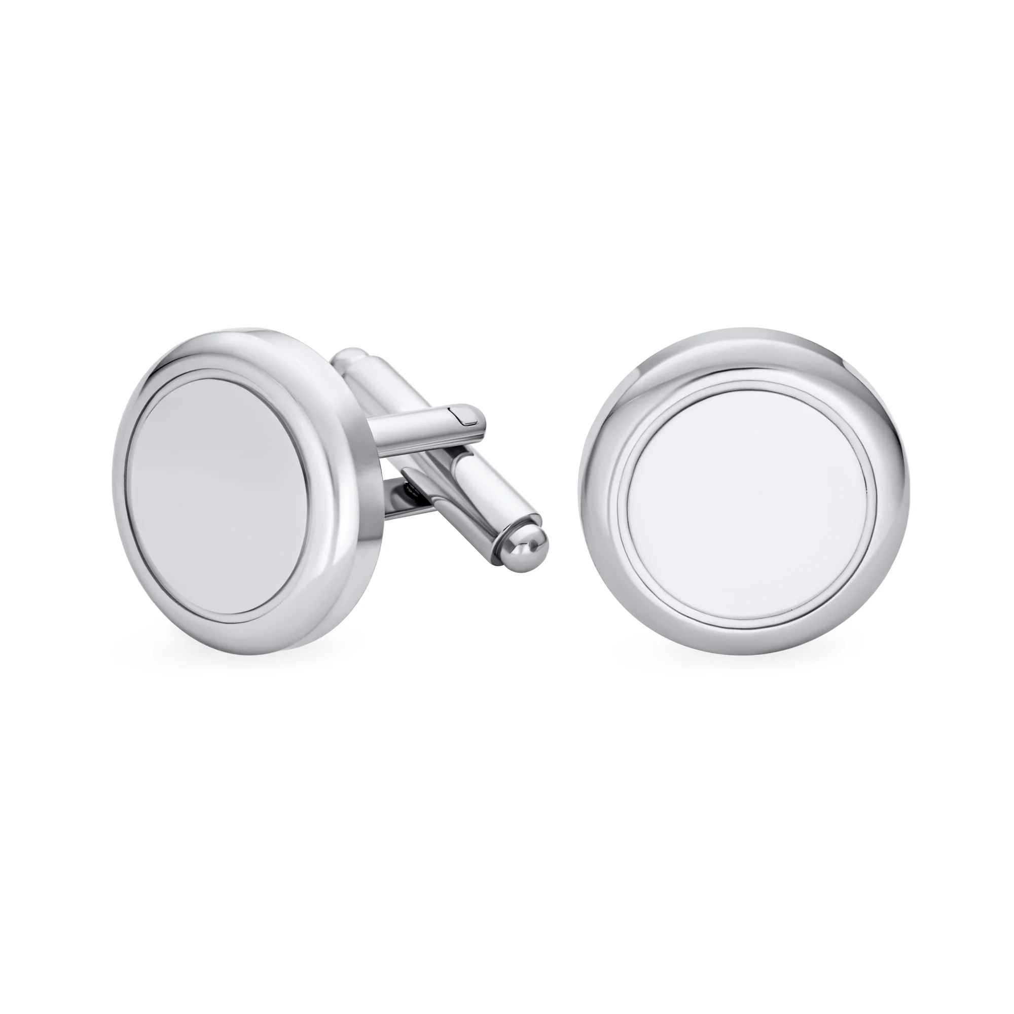Simple Blank Monogram Round Circle Stainless Steel Cufflinks Executive Gift
