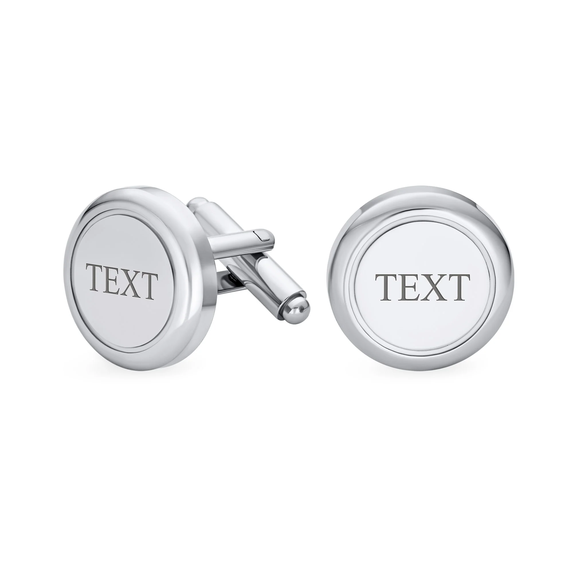 Simple Blank Monogram Round Circle Stainless Steel Cufflinks Executive Gift - Image 5