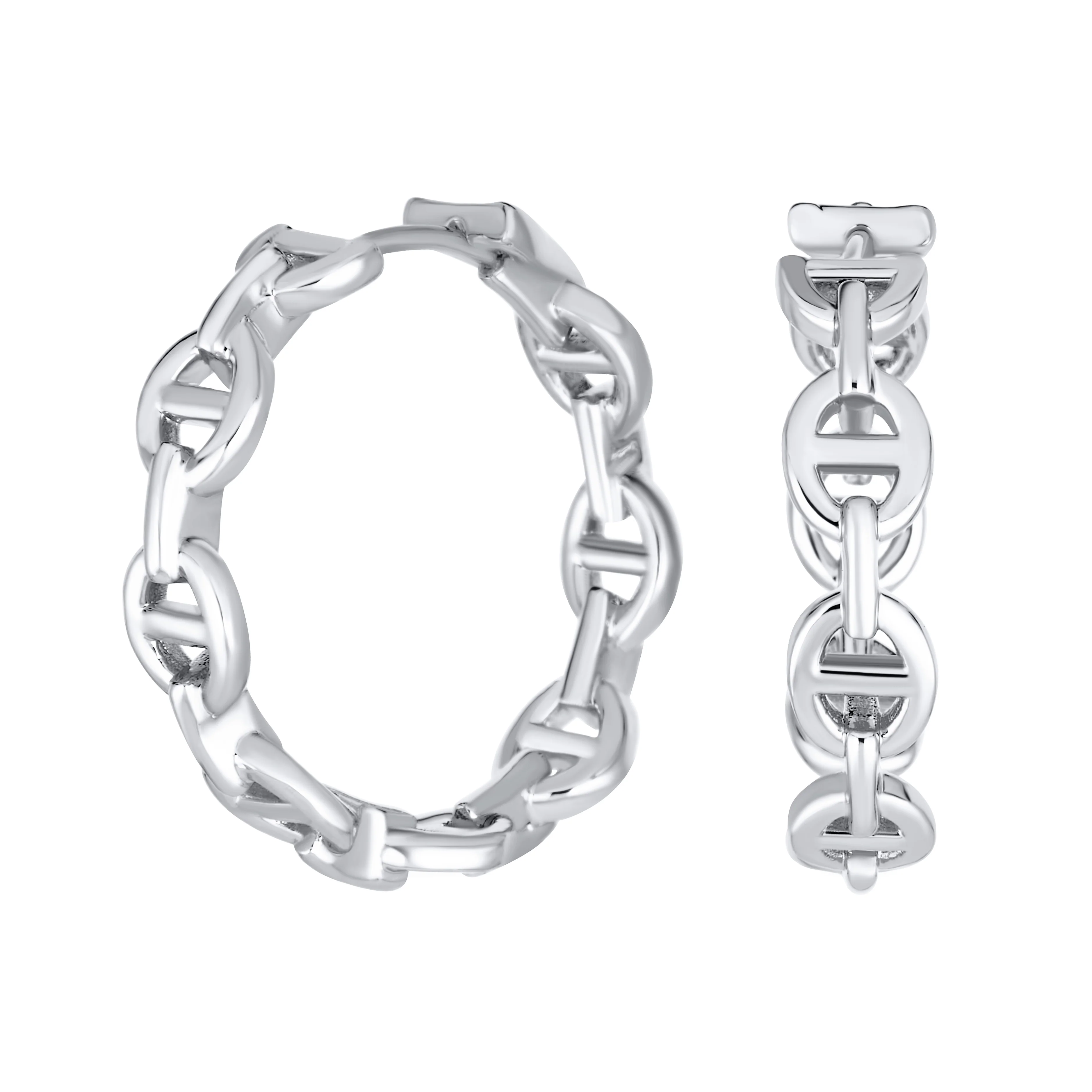 Round Paper Clip Link Mariner Chain Link Hoop Earrings Gold - Image 2