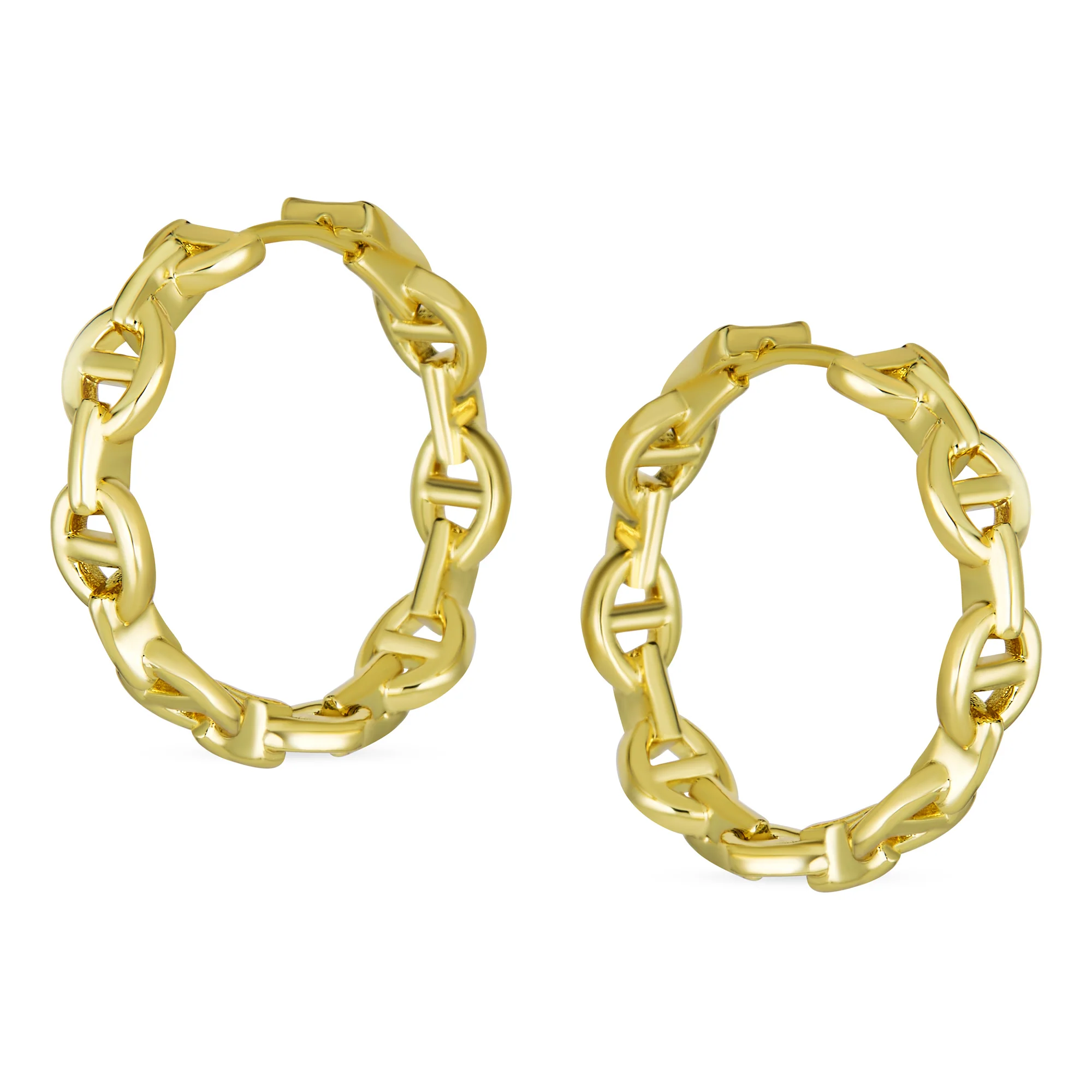 Round Paper Clip Link Mariner Chain Link Hoop Earrings Gold - Image 3