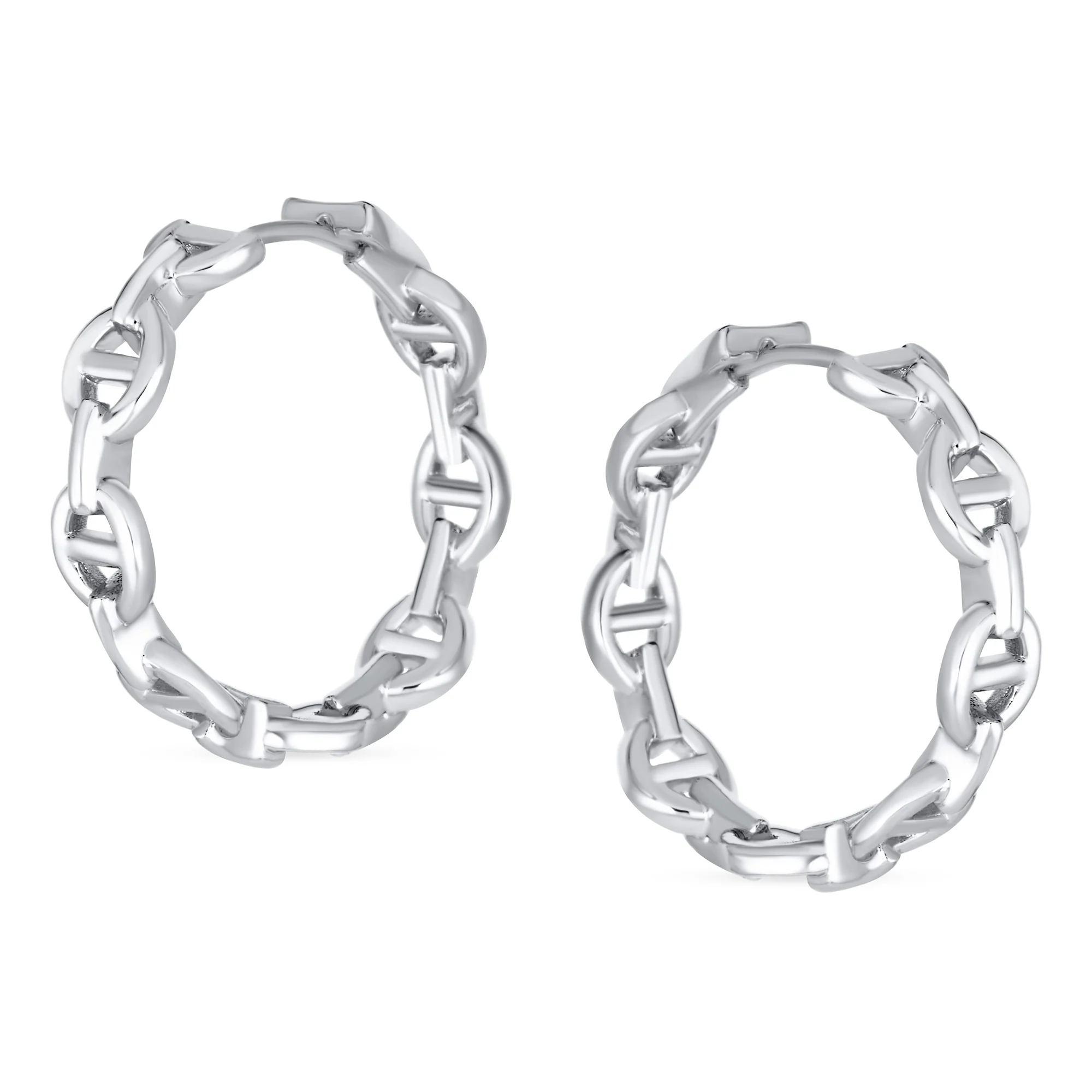 Round Paper Clip Link Mariner Chain Link Hoop Earrings Gold - Image 4