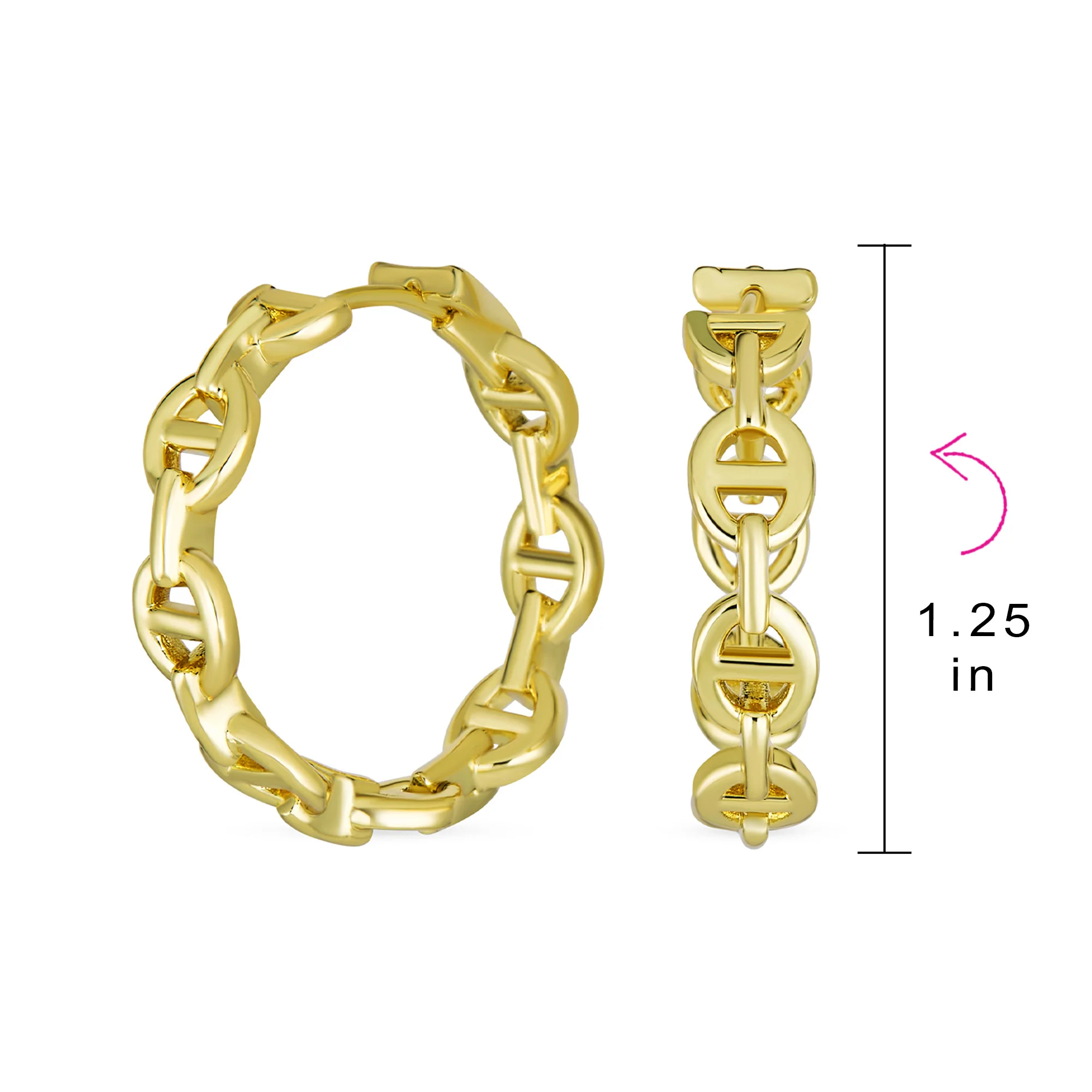 Round Paper Clip Link Mariner Chain Link Hoop Earrings Gold - Image 9