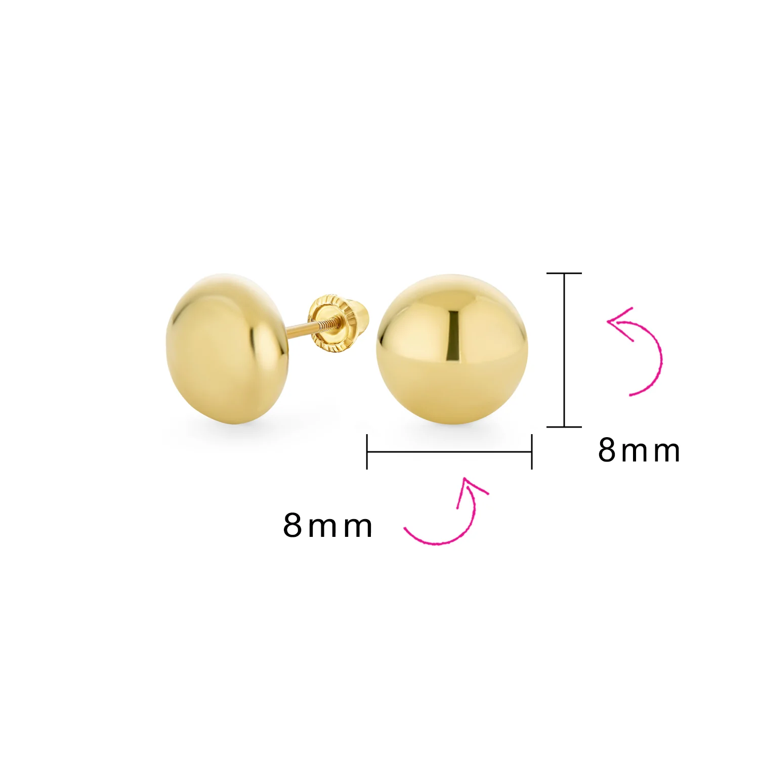 Classic Petite 14K Yellow Gold Round Button Ball Stud Earrings - Image 8