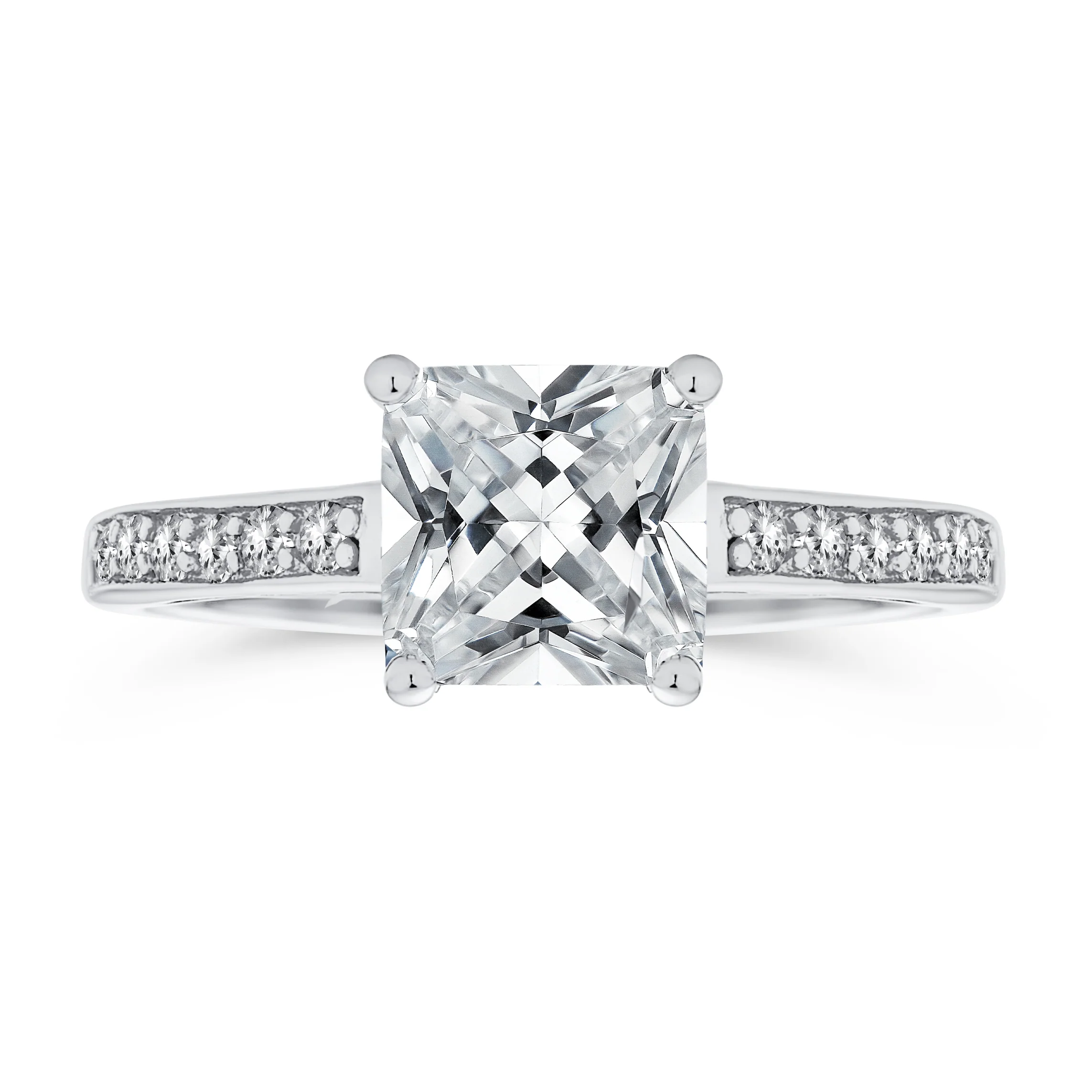 Classic 2.5CT CZ Square Princess Cut Solitaire Engagement Ring Sterling Silver Cubic Zirconia Pave Band
