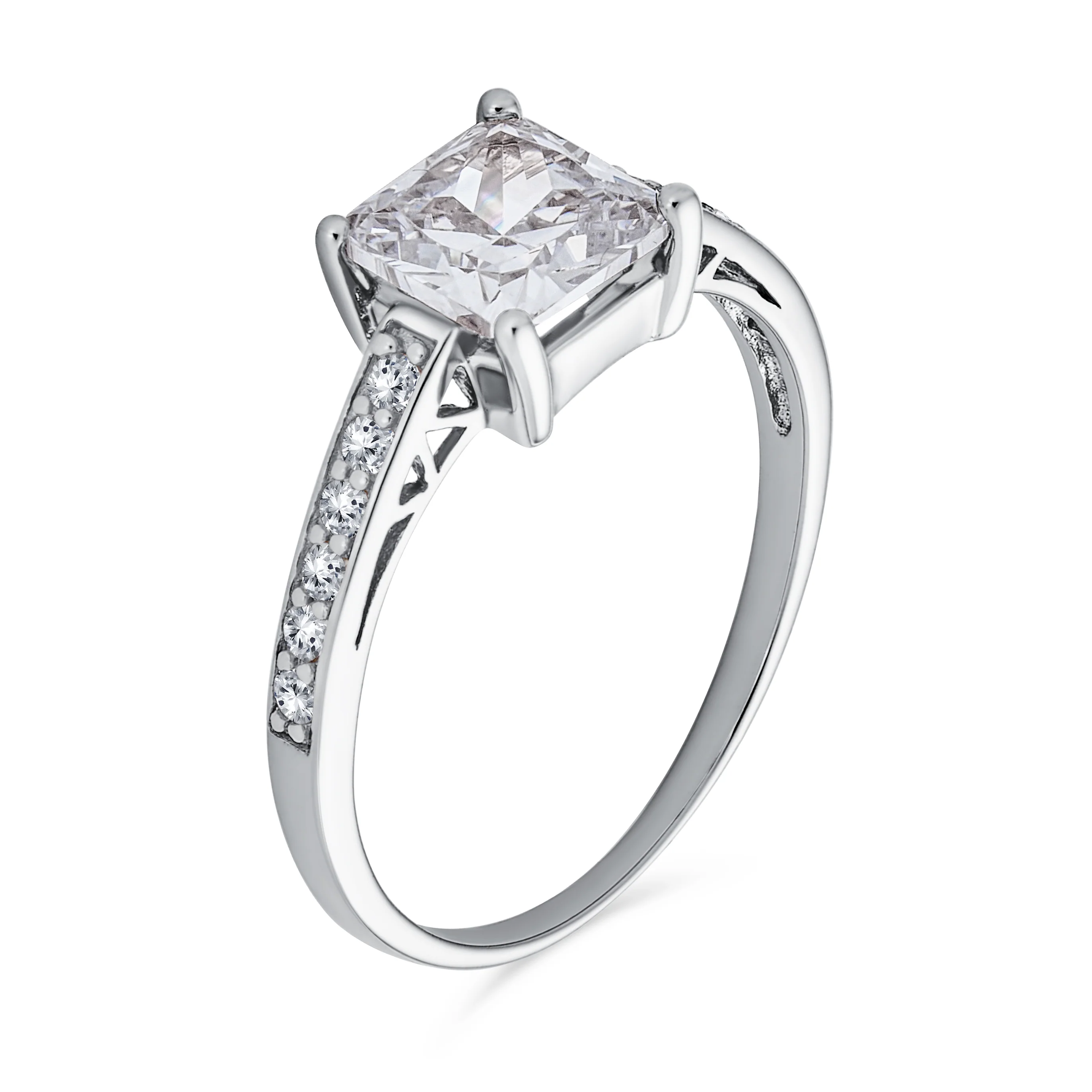 Classic 2.5CT CZ Square Princess Cut Solitaire Engagement Ring Sterling Silver Cubic Zirconia Pave Band - Image 3
