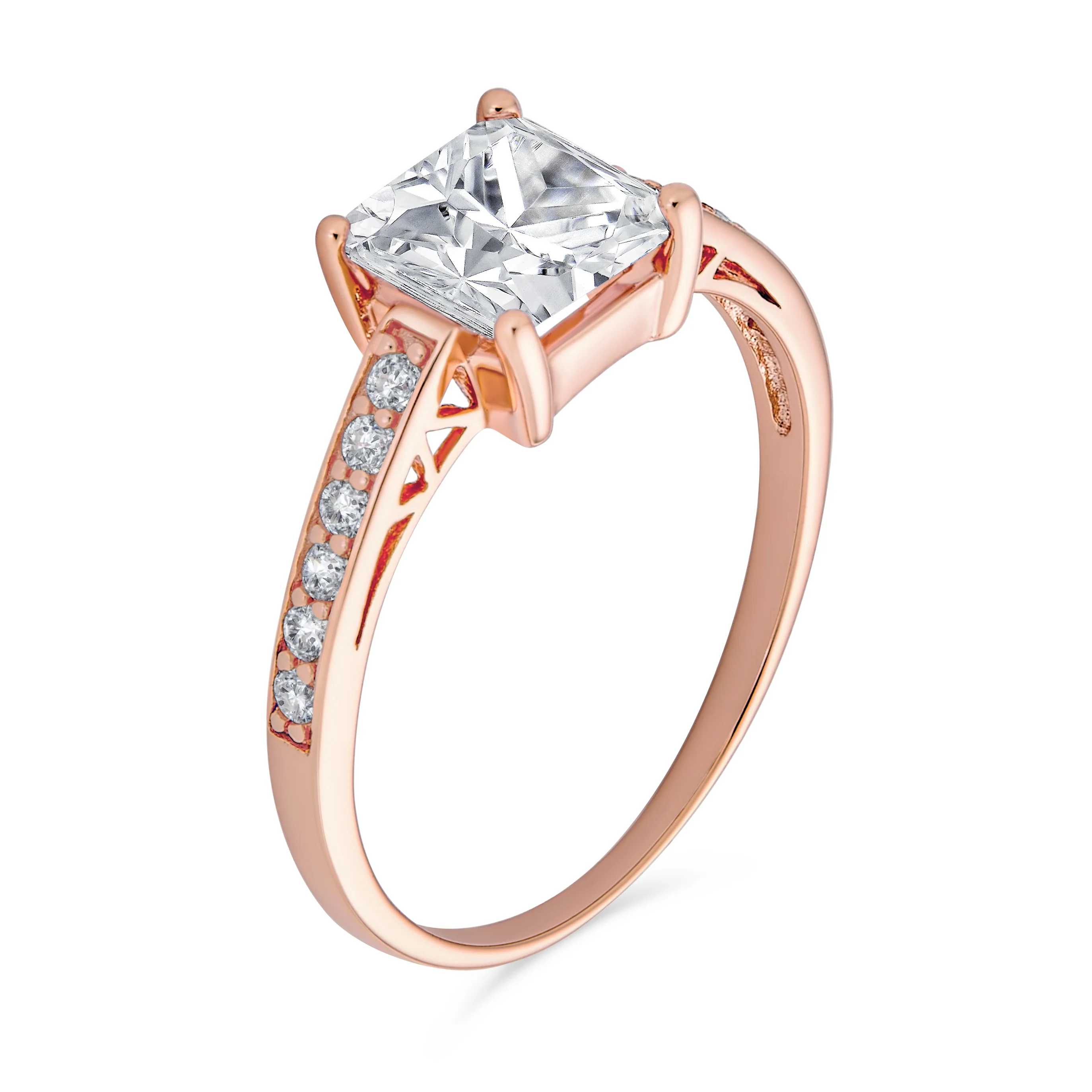 Classic 2.5CT CZ Square Princess Cut Solitaire Engagement Ring Sterling Silver Cubic Zirconia Pave Band - Image 4