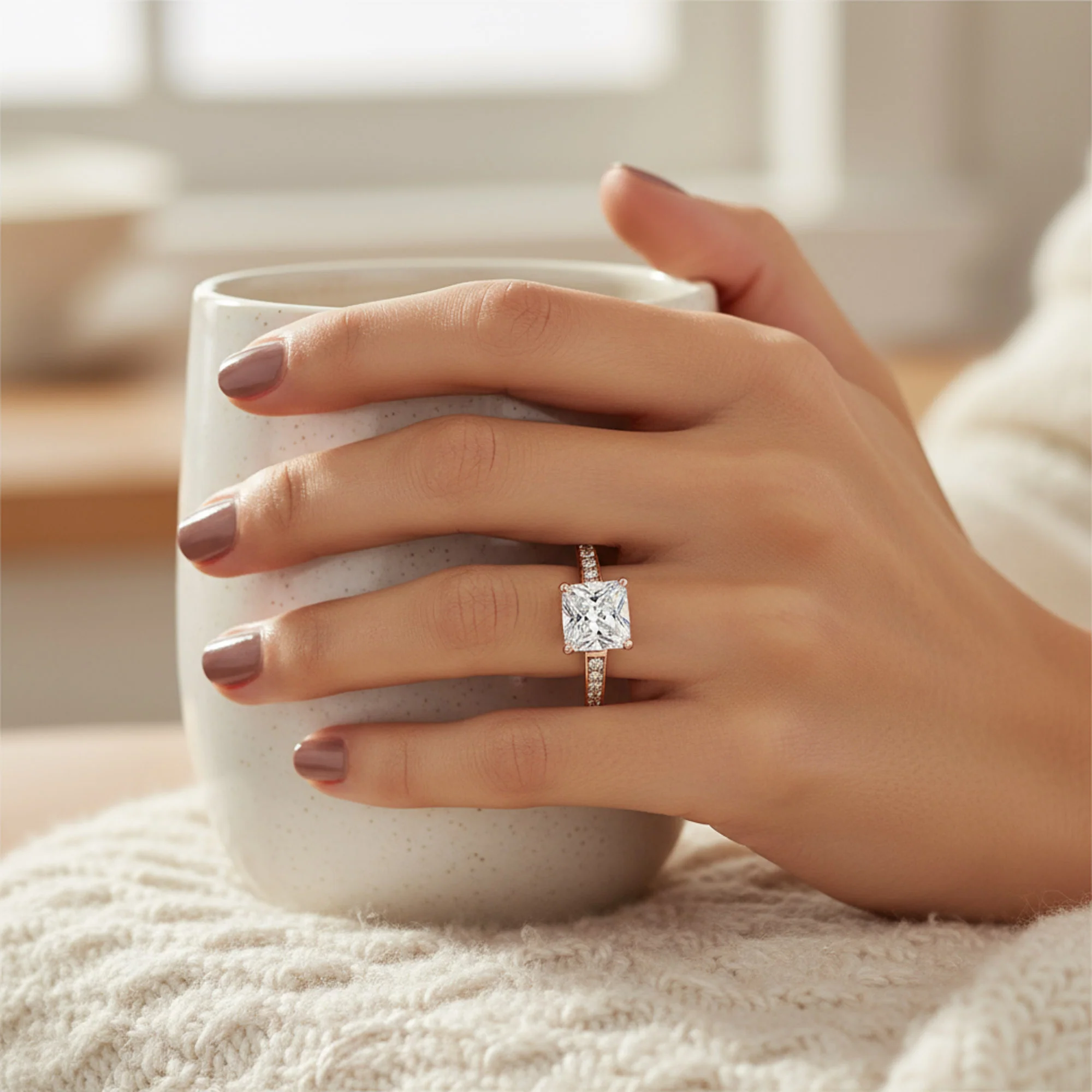 Classic 2.5CT CZ Square Princess Cut Solitaire Engagement Ring Sterling Silver Cubic Zirconia Pave Band - Image 7