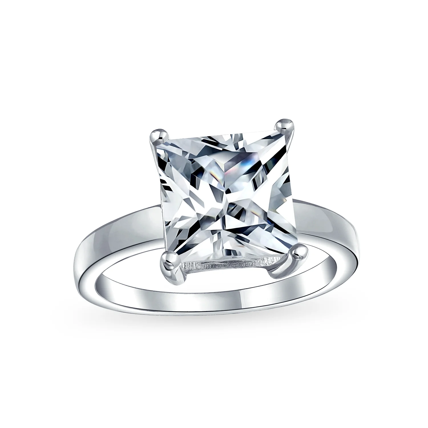Classic 3CT Princess Cut Cubic Zirconia Solitaire Engagement Ring .925 Sterling Silver