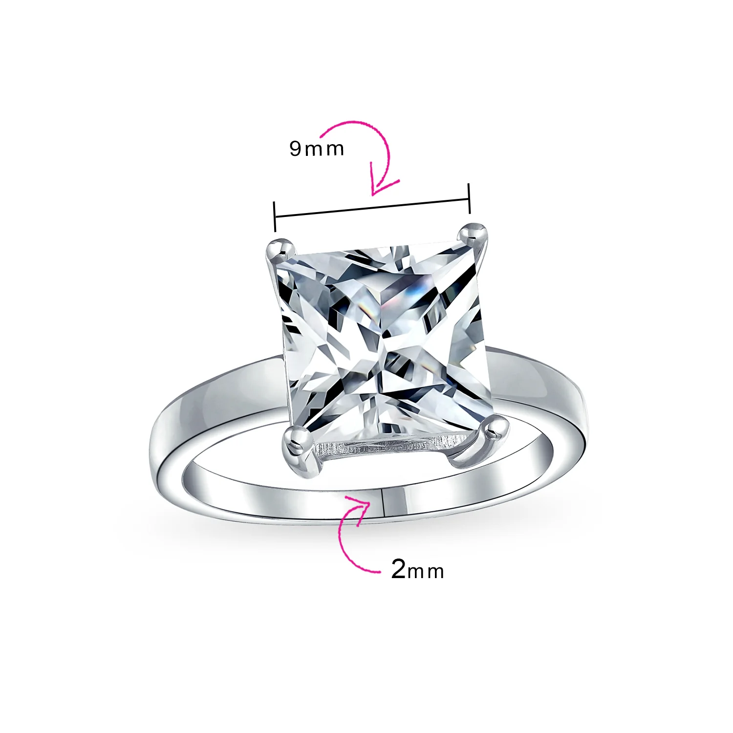 Classic 3CT Princess Cut Cubic Zirconia Solitaire Engagement Ring .925 Sterling Silver - Image 5