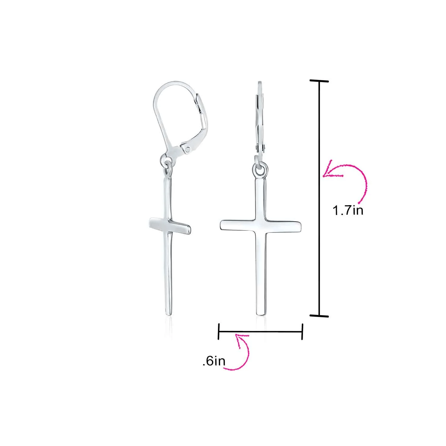 Classic Religious Cross Dangle Earrings Lever Back Sterling Silver High Polish - Image 4