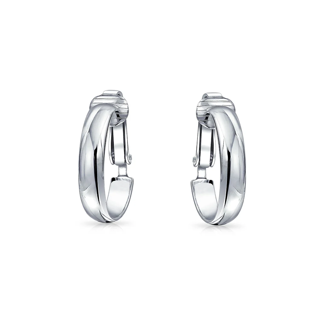 Classic Basic Clip On Hoop Earrings Gold Plated Sterling Silver .75 Diameter - Image 3