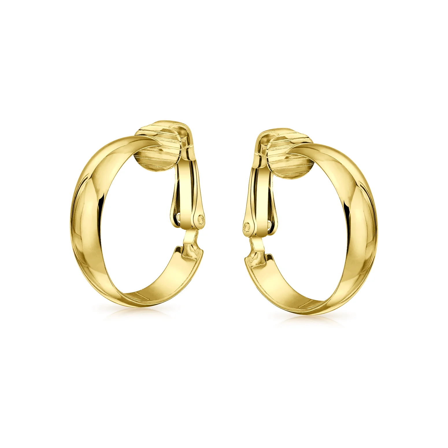Classic Basic Clip On Hoop Earrings Gold Plated Sterling Silver .75 Diameter - Image 4