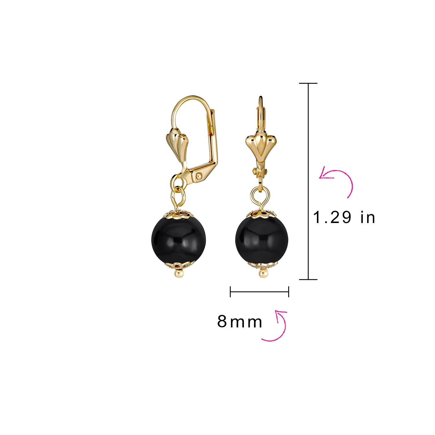 Round Purple Amethyst Drop Ball Earrings Leverback Gold 8MM - Image 11