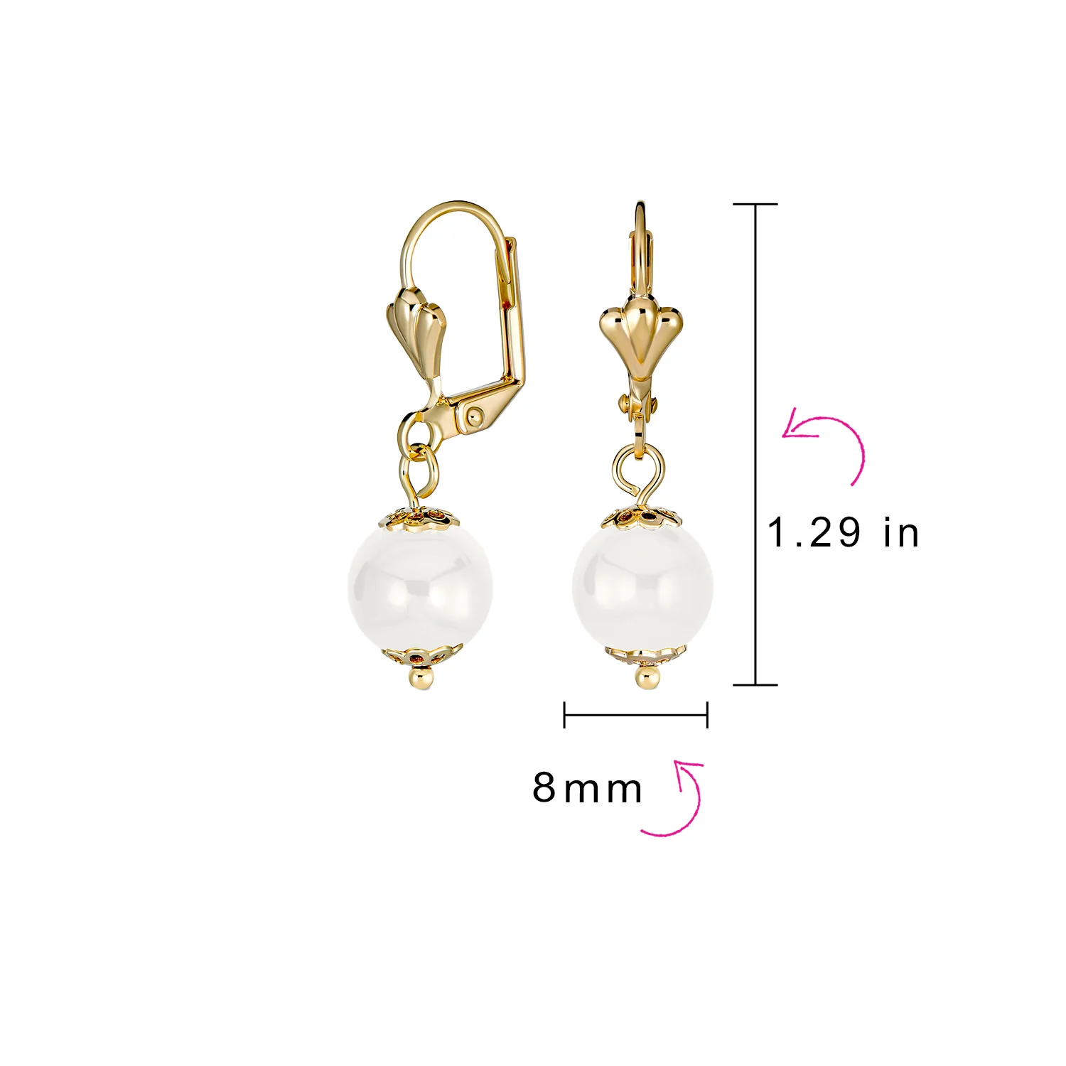 Round Purple Amethyst Drop Ball Earrings Leverback Gold 8MM - Image 12