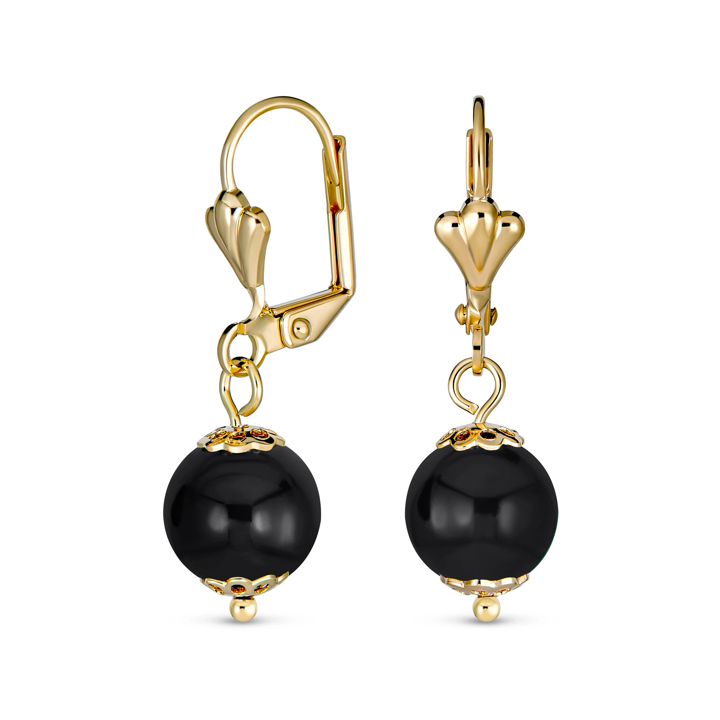 Round Purple Amethyst Drop Ball Earrings Leverback Gold 8MM - Image 2