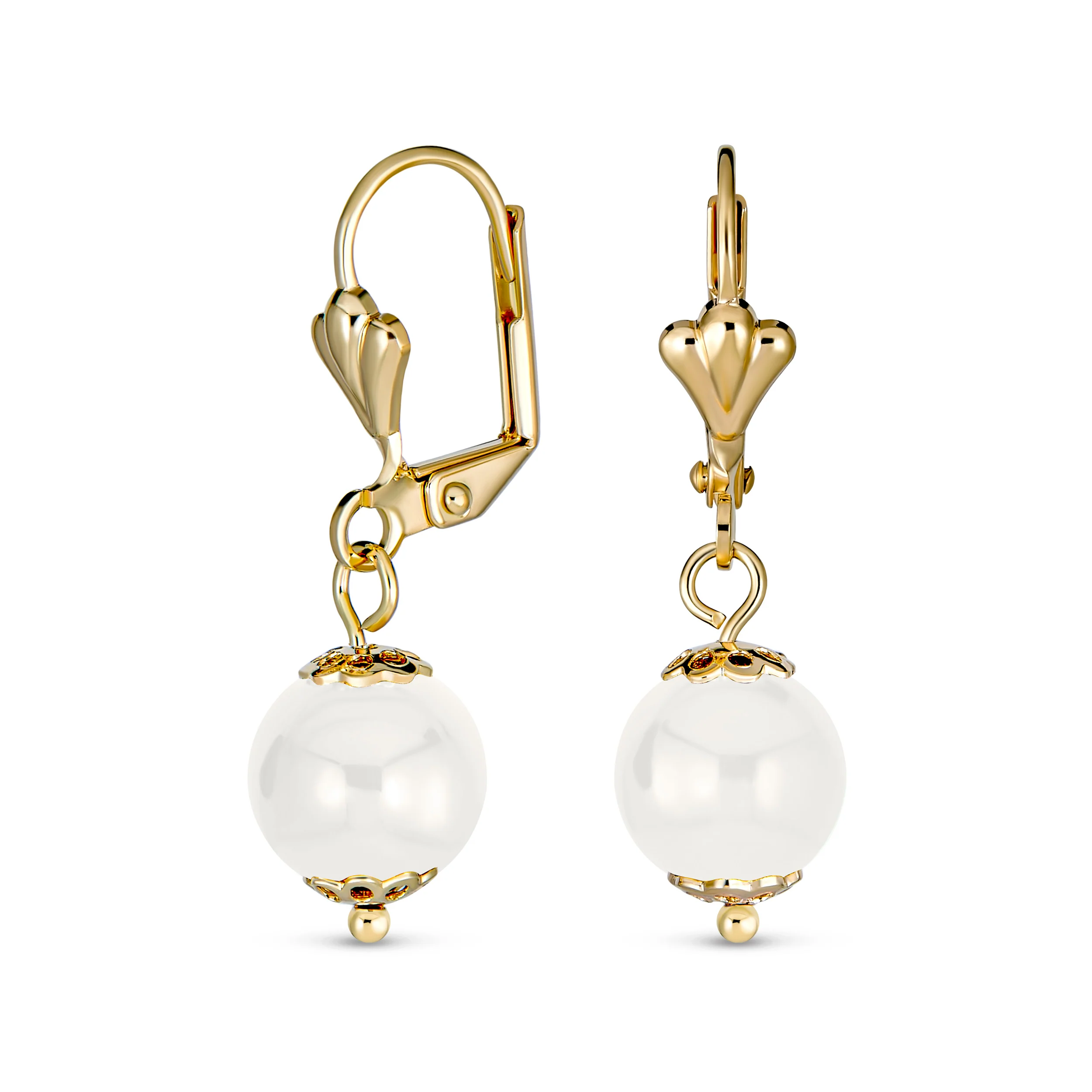 Round Purple Amethyst Drop Ball Earrings Leverback Gold 8MM - Image 3